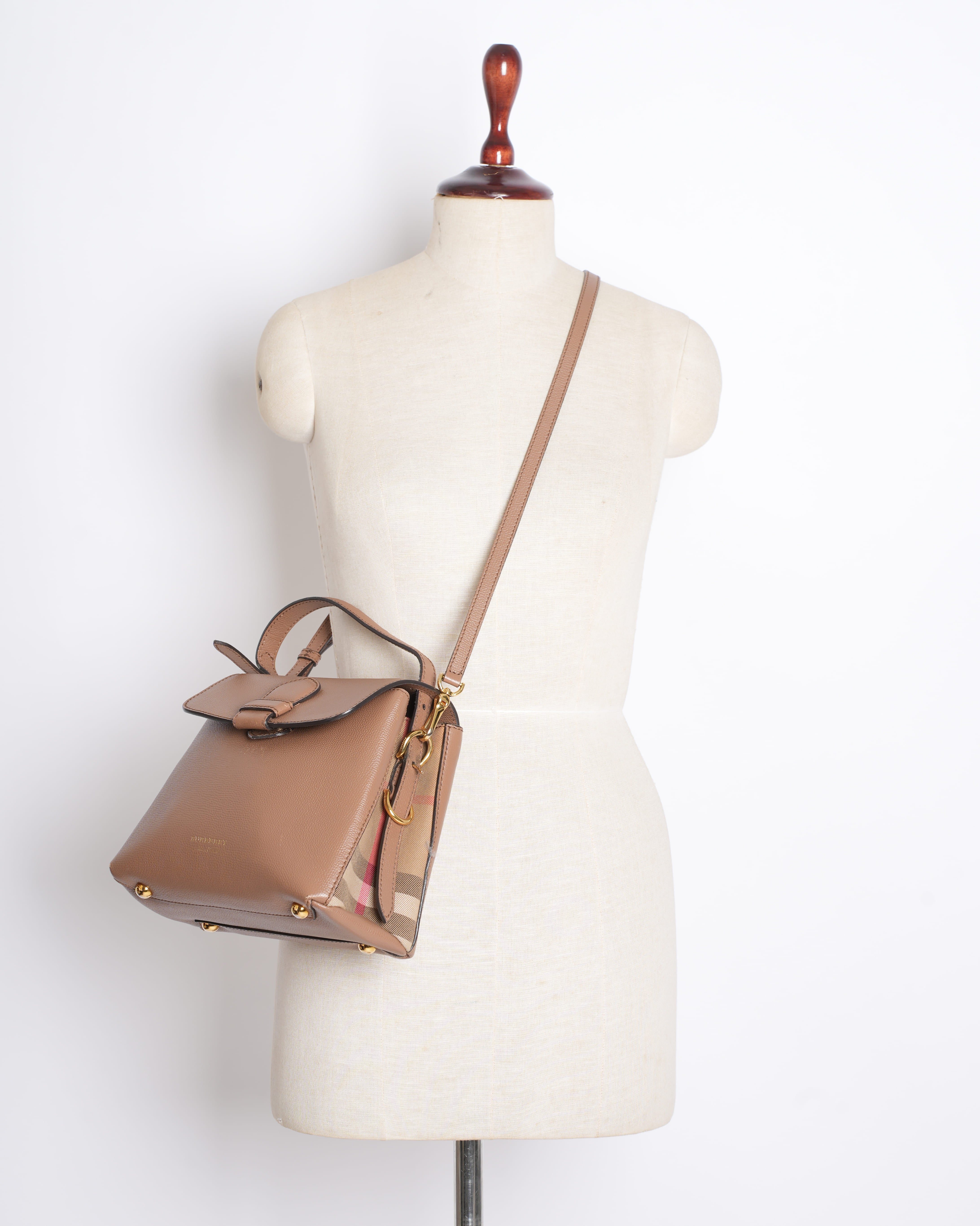 Burberry Camberley Top Handle Bag in Leather and House Check Canvas