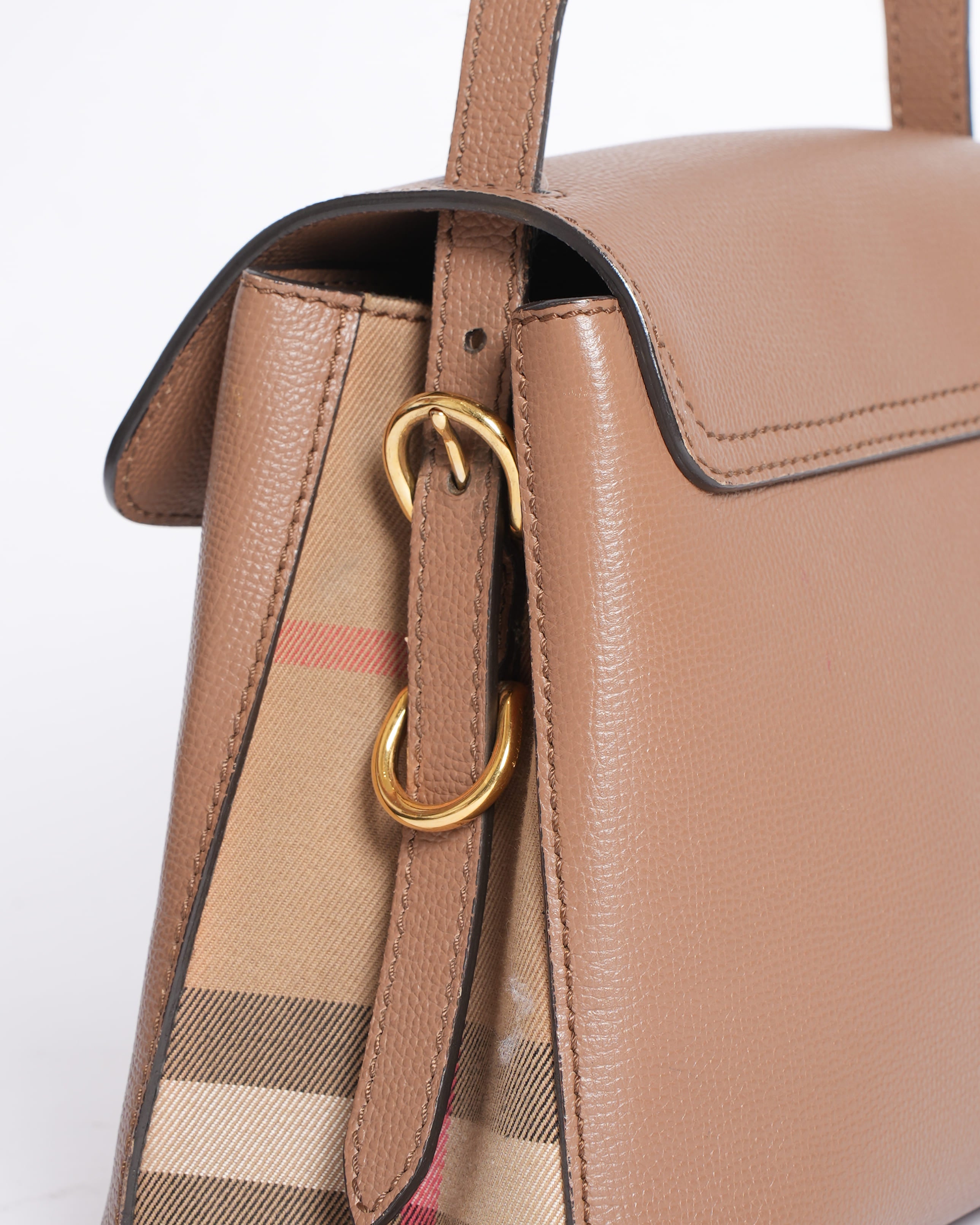 Burberry Camberley Top Handle Bag in Leather and House Check Canvas