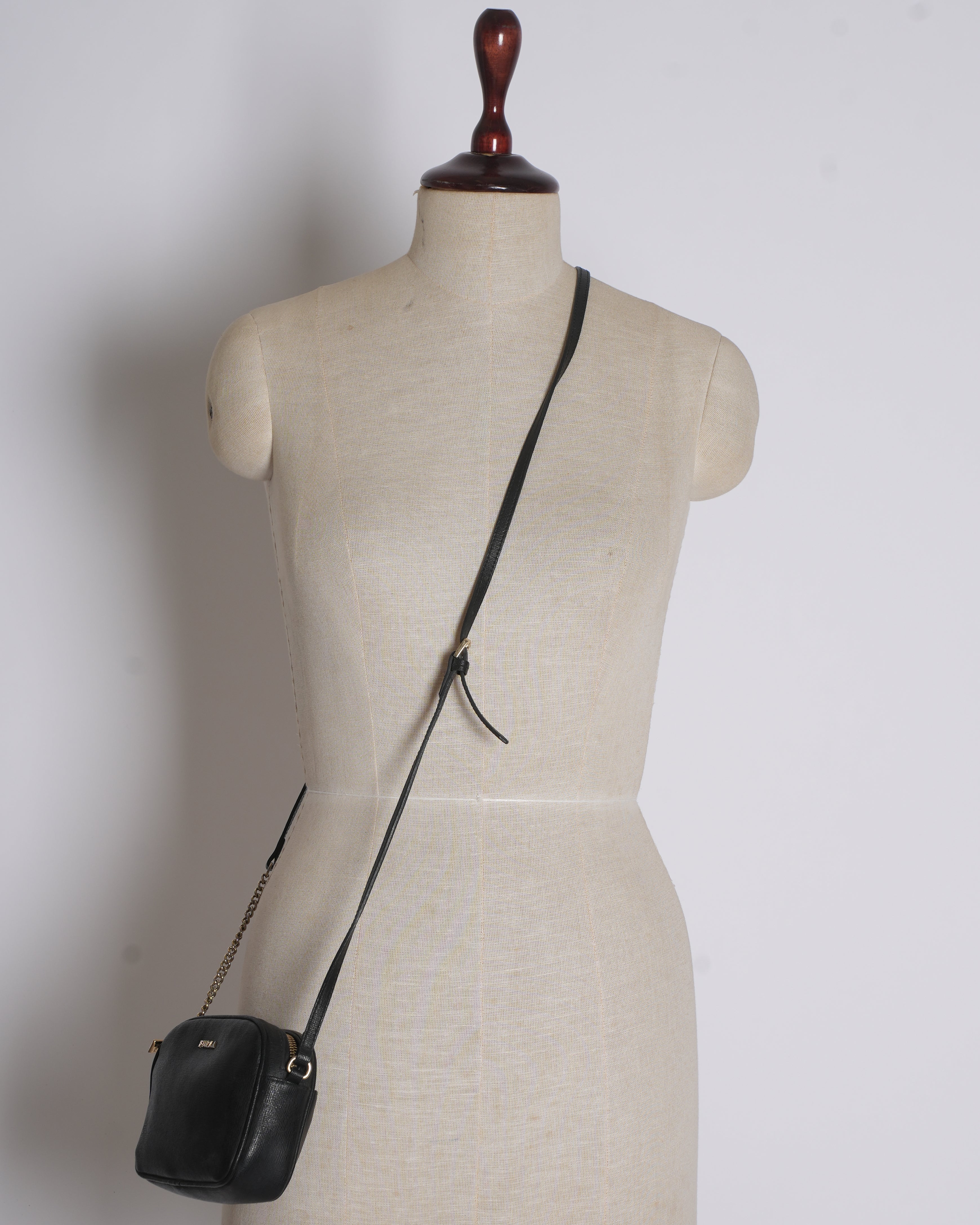 Furla black leather small crossbody bag