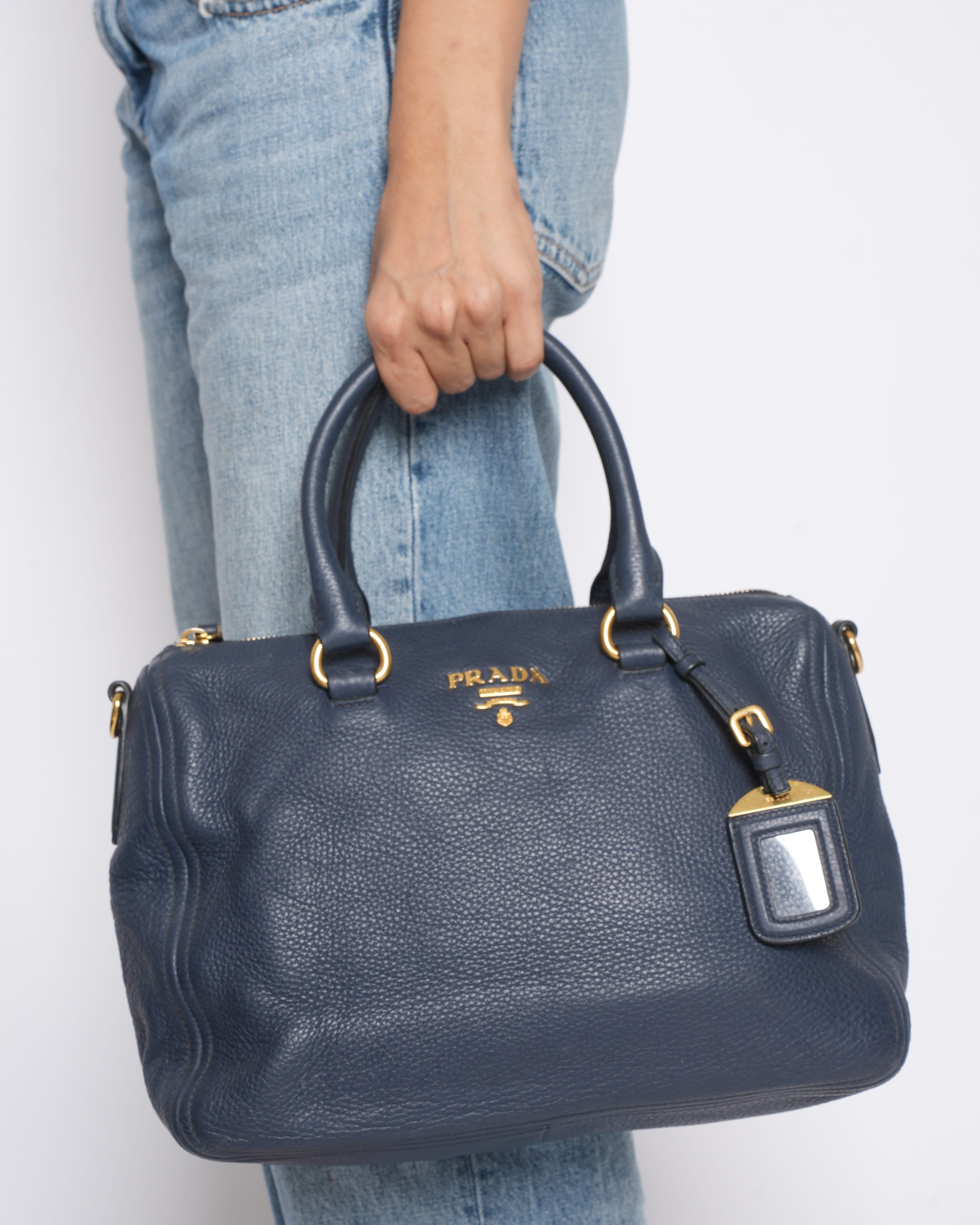 Prada Top Handle Bag With Shoulder Strap In Blue