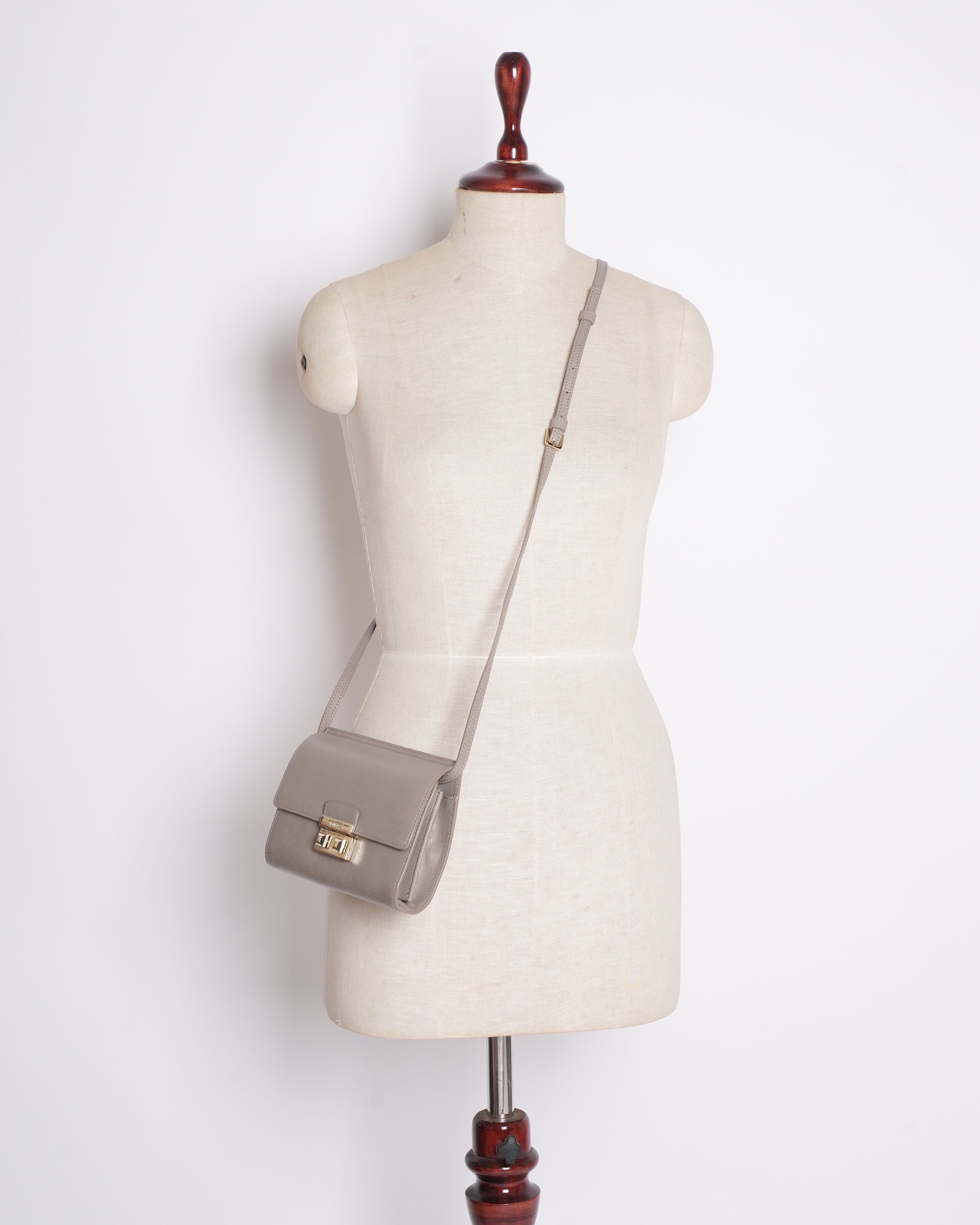 Furla Grey Crossbody Bag With Gold Tone Hardware