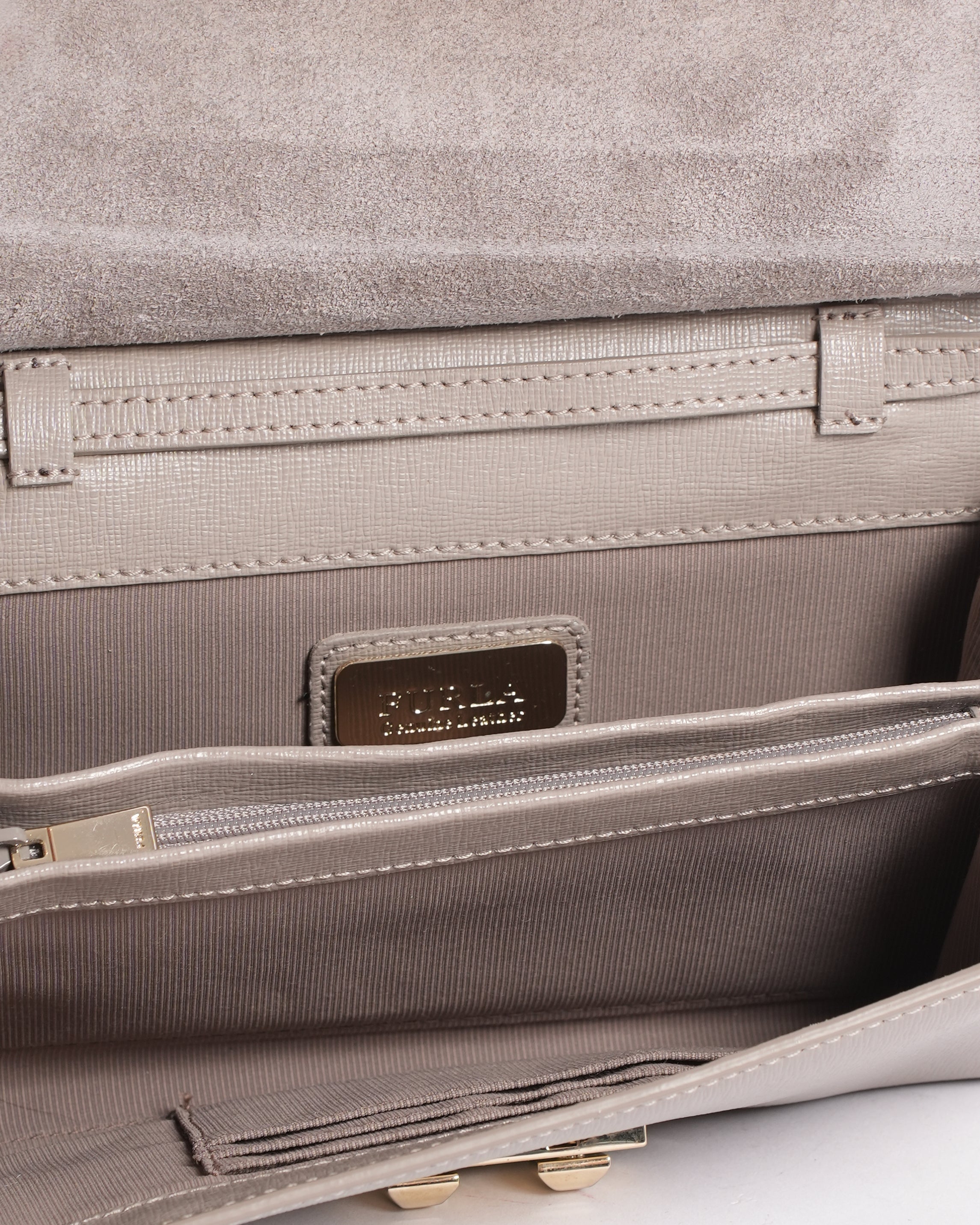Furla Grey Crossbody Bag With Gold Tone Hardware