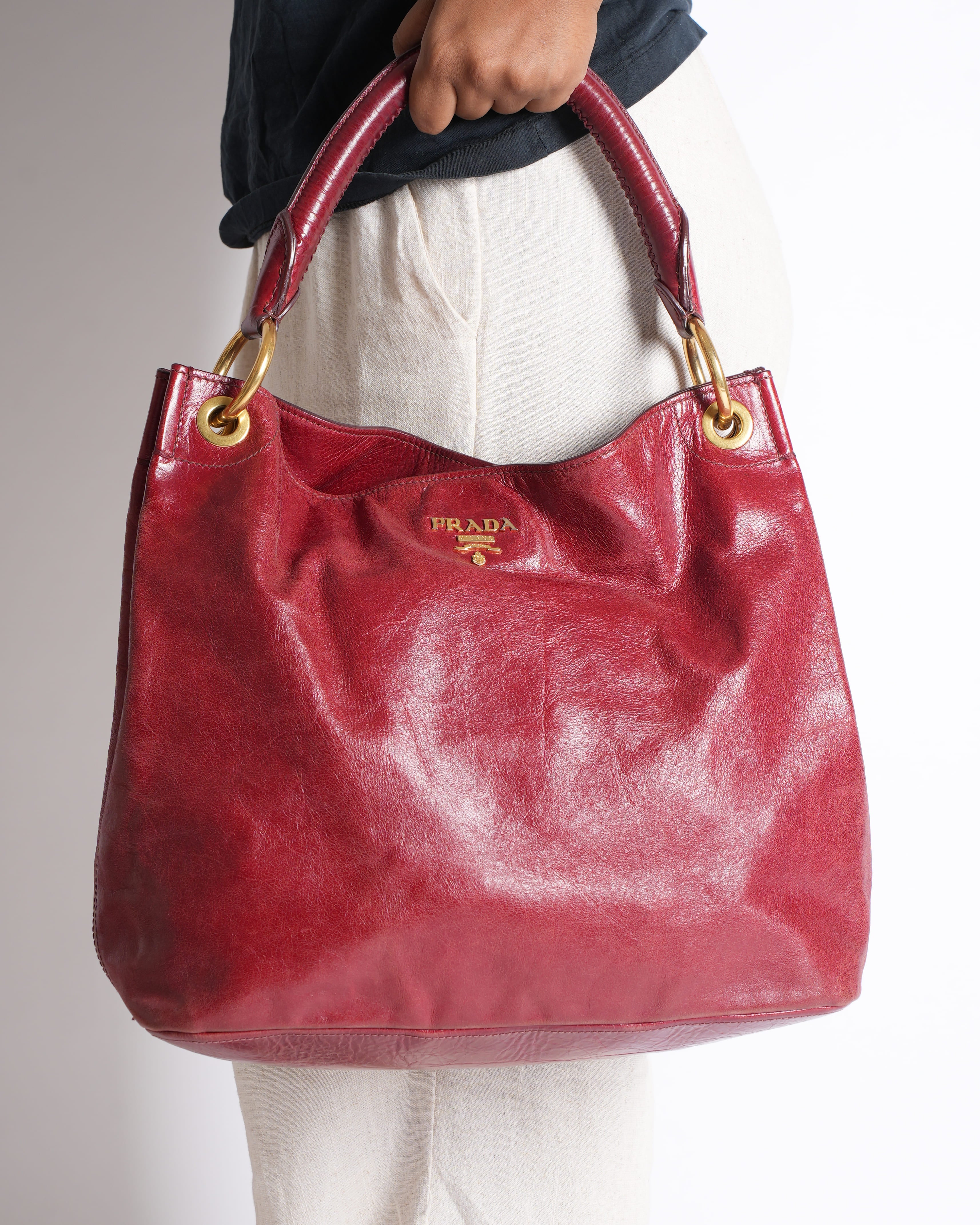 Prada Logo One Shoulder Bag In Red