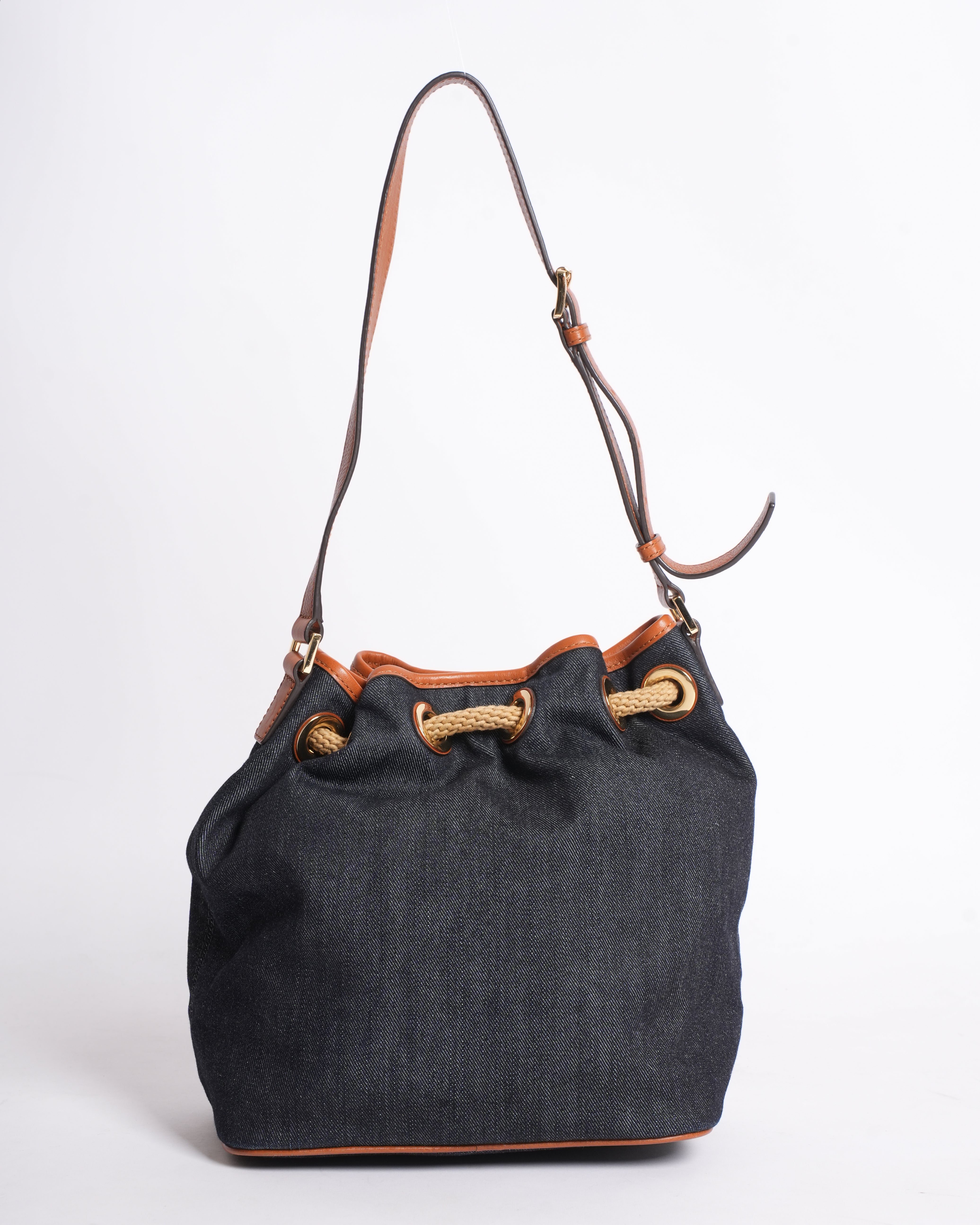 Michael Kors Denim Bucket Bag With Leather Trimming
