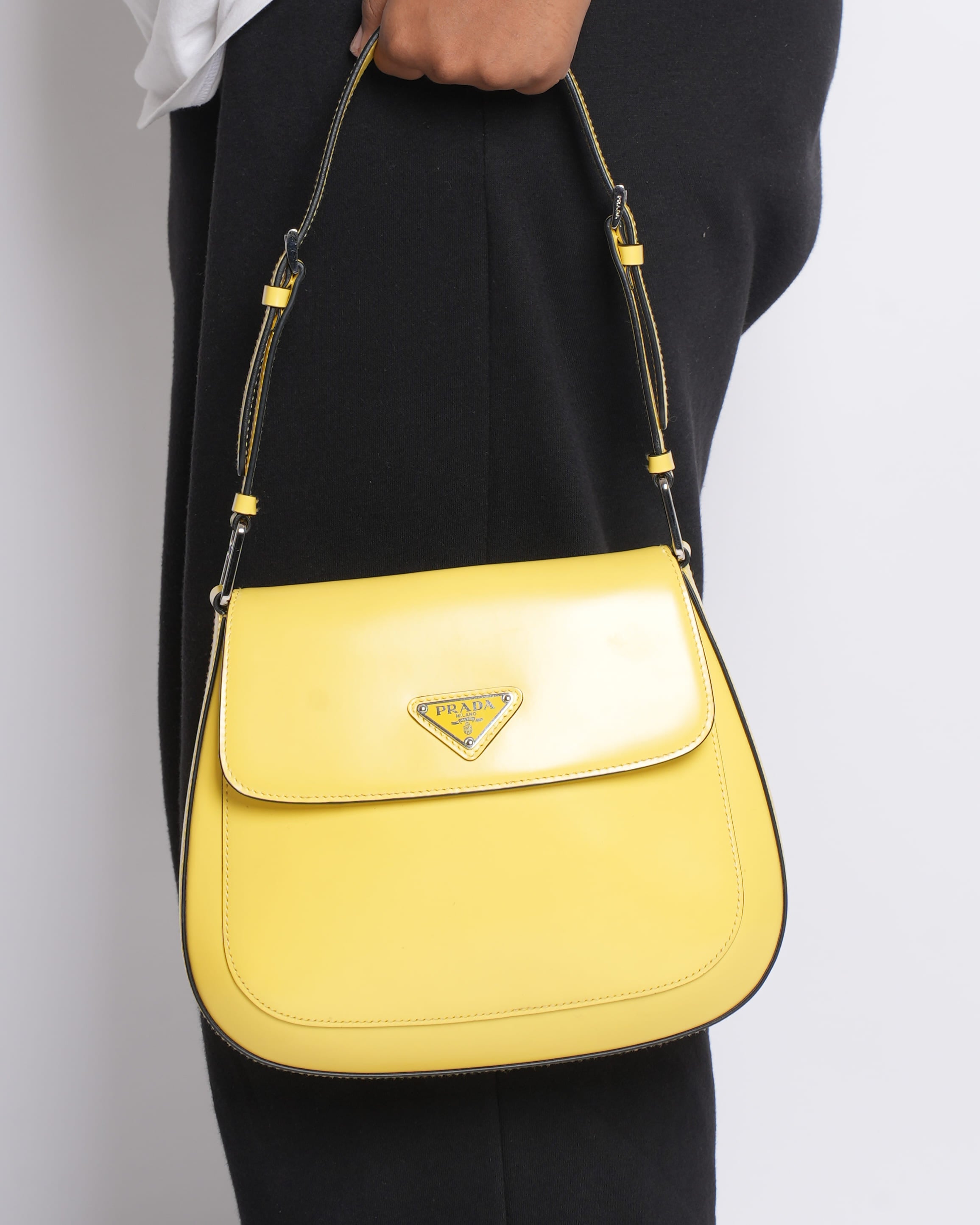 Prada Spazzolato Cleo Shoulder Bag in Yellow