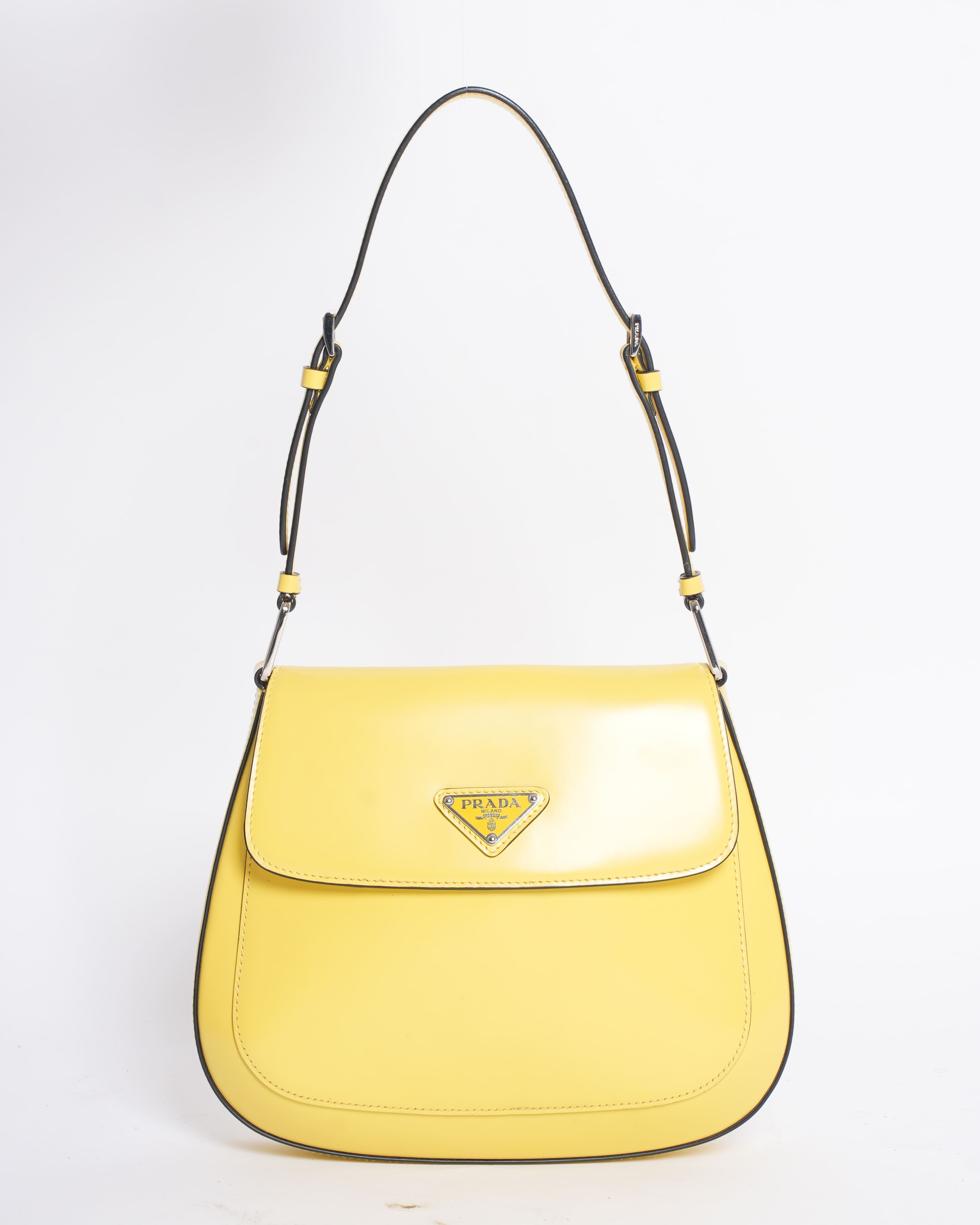 Prada Spazzolato Cleo Shoulder Bag in Yellow