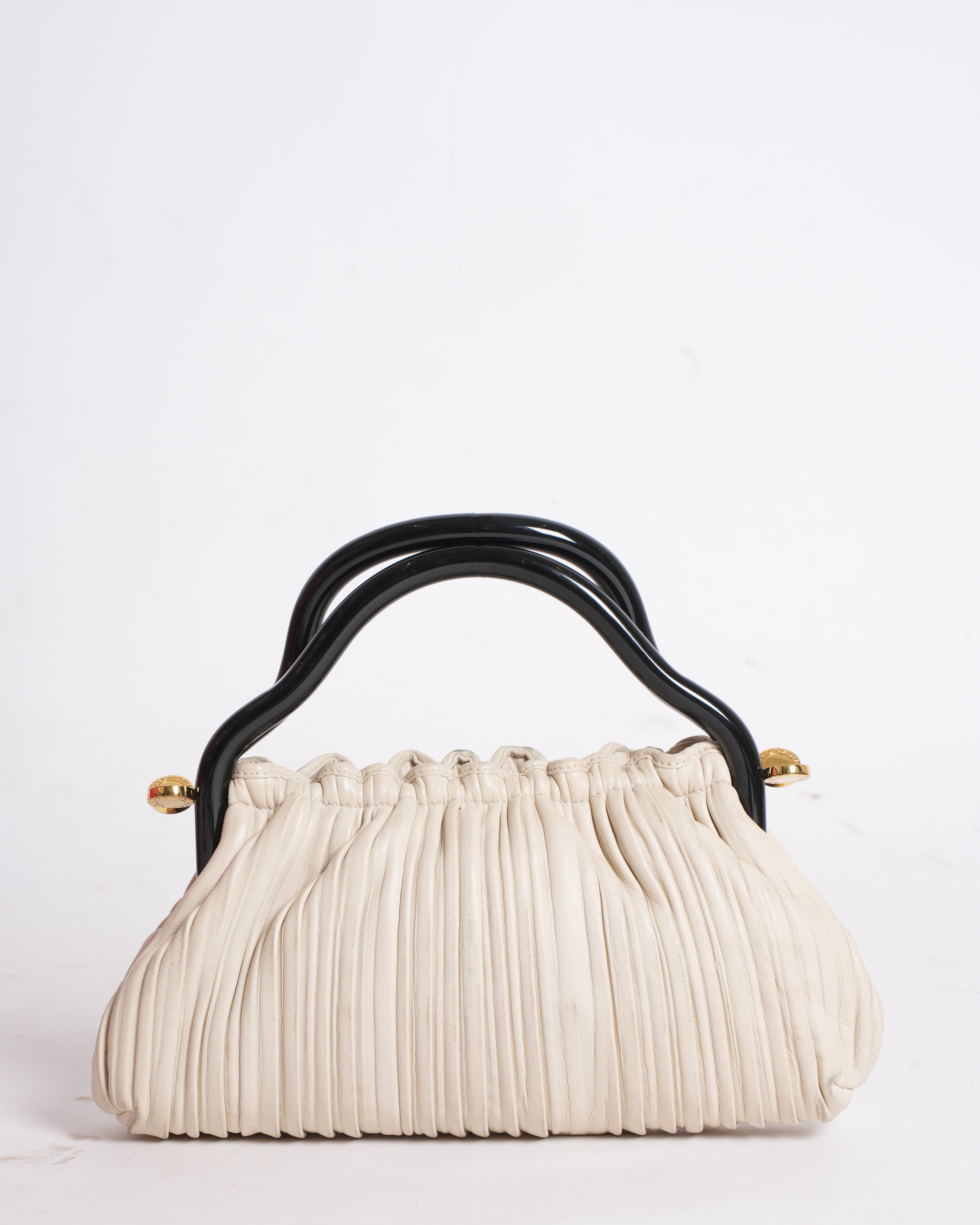 Bvlgari Leather Pleated Handbag In White