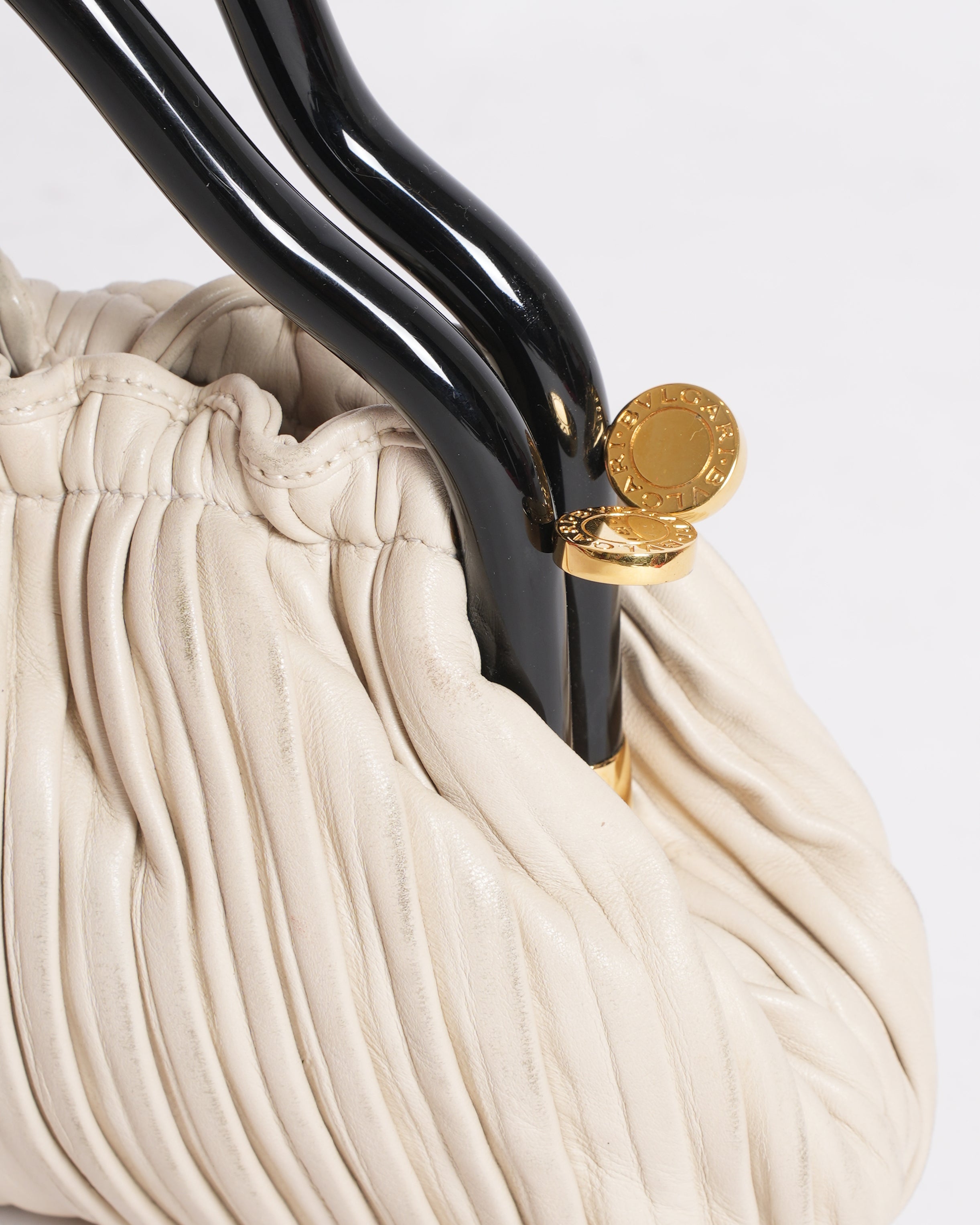 Bvlgari Leather Pleated Handbag In White