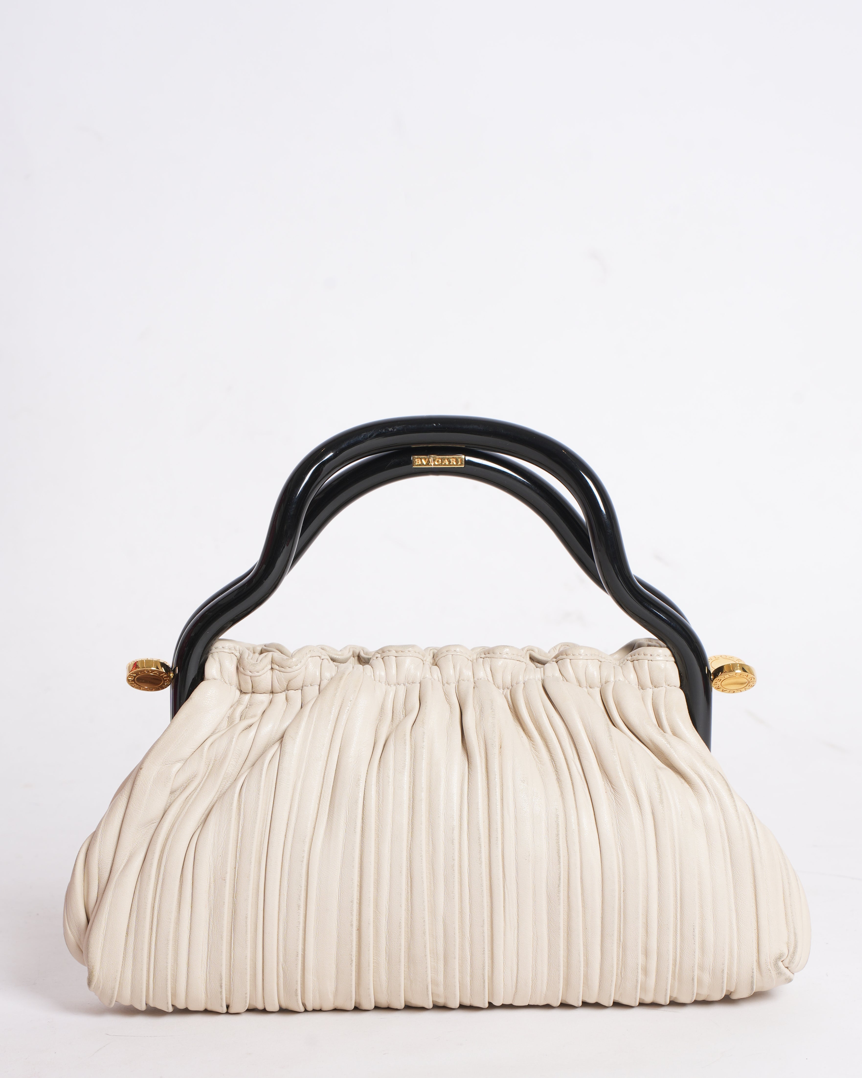 Bvlgari Leather Pleated Handbag In White
