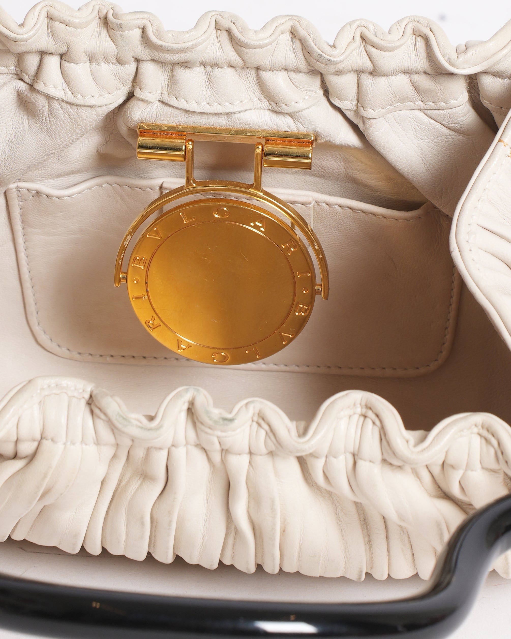 Bvlgari Leather Pleated Handbag In White