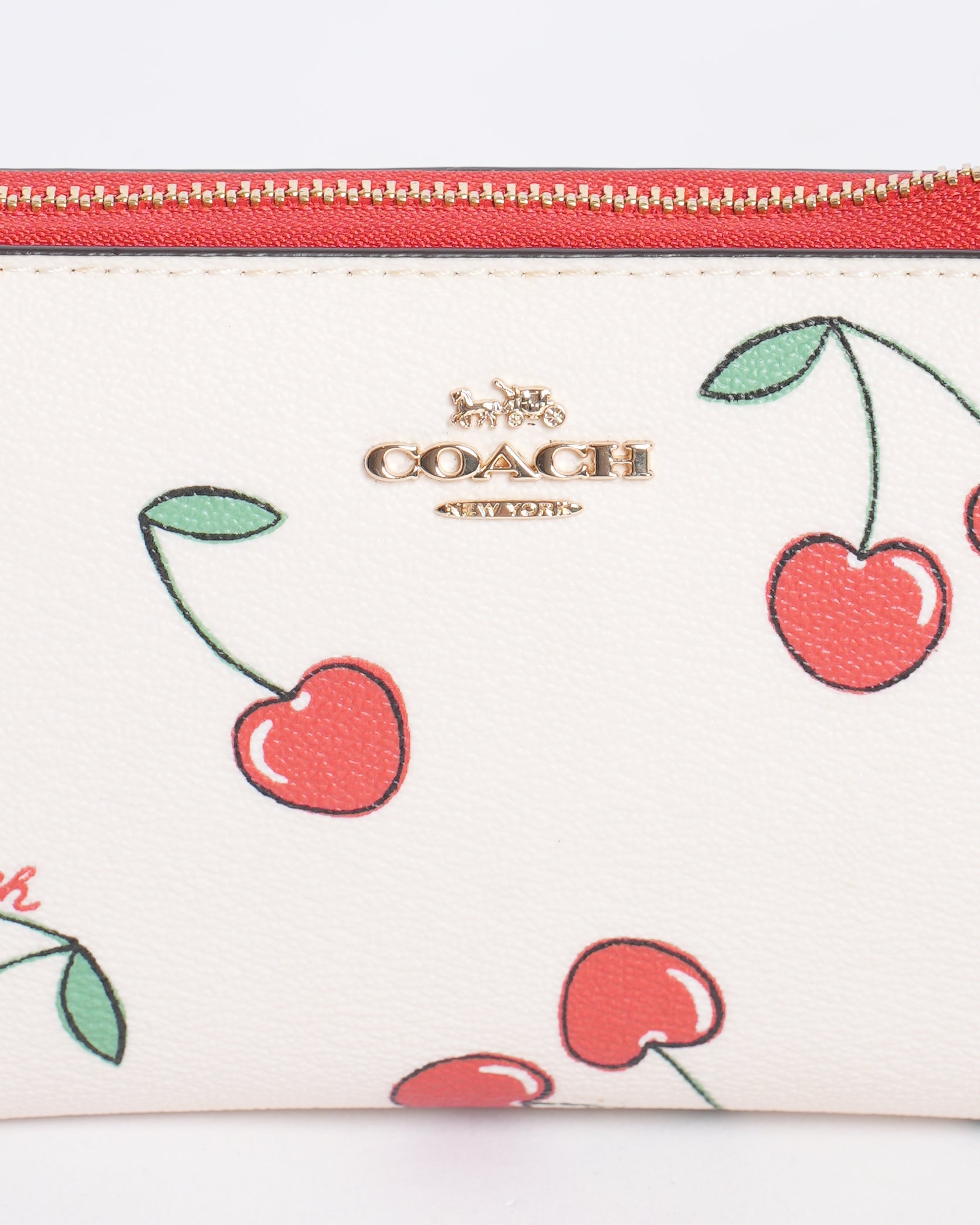 New Coach Cherry Printed Zip Around Wristlet