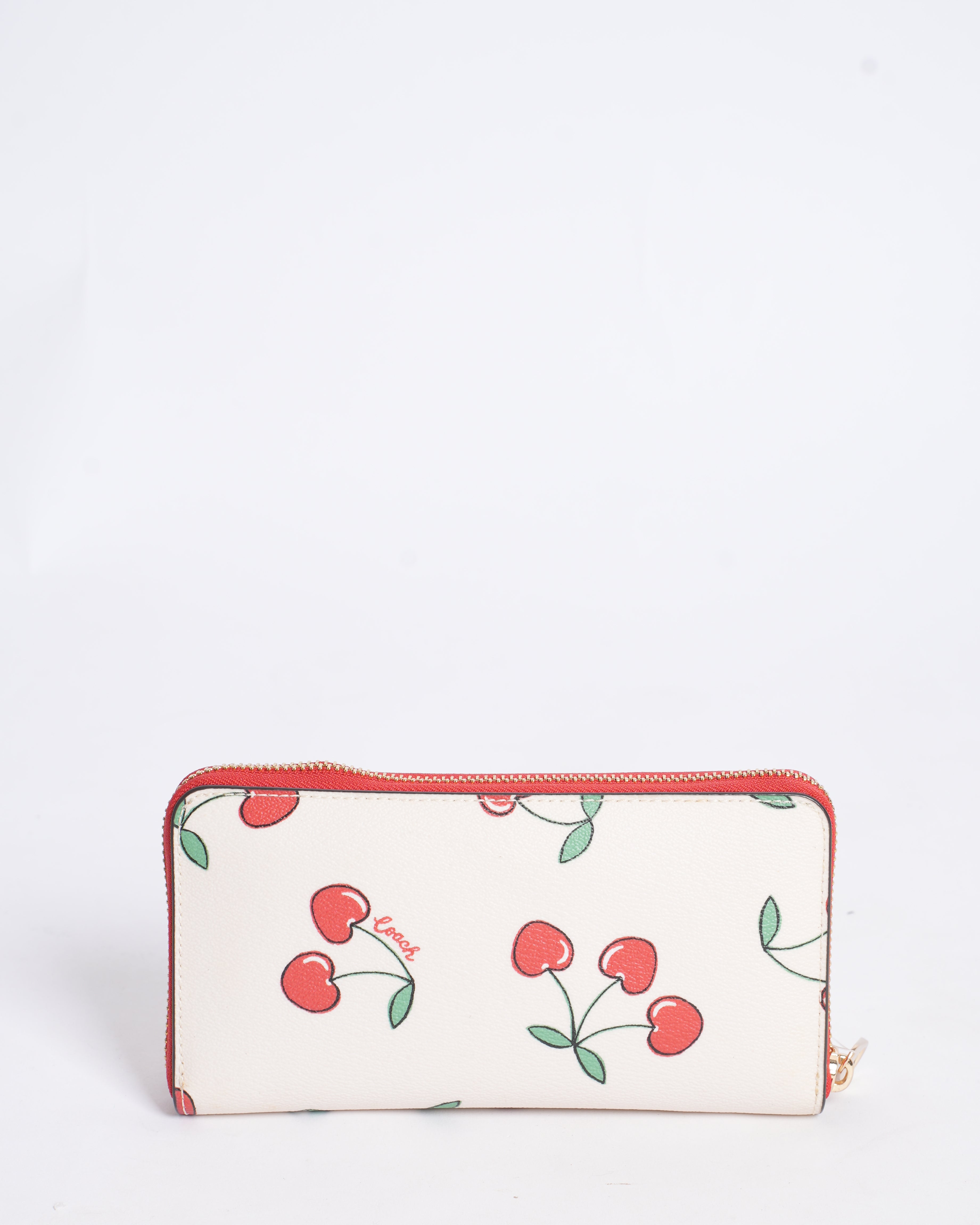 New Coach Cherry Printed Zip Around Wristlet