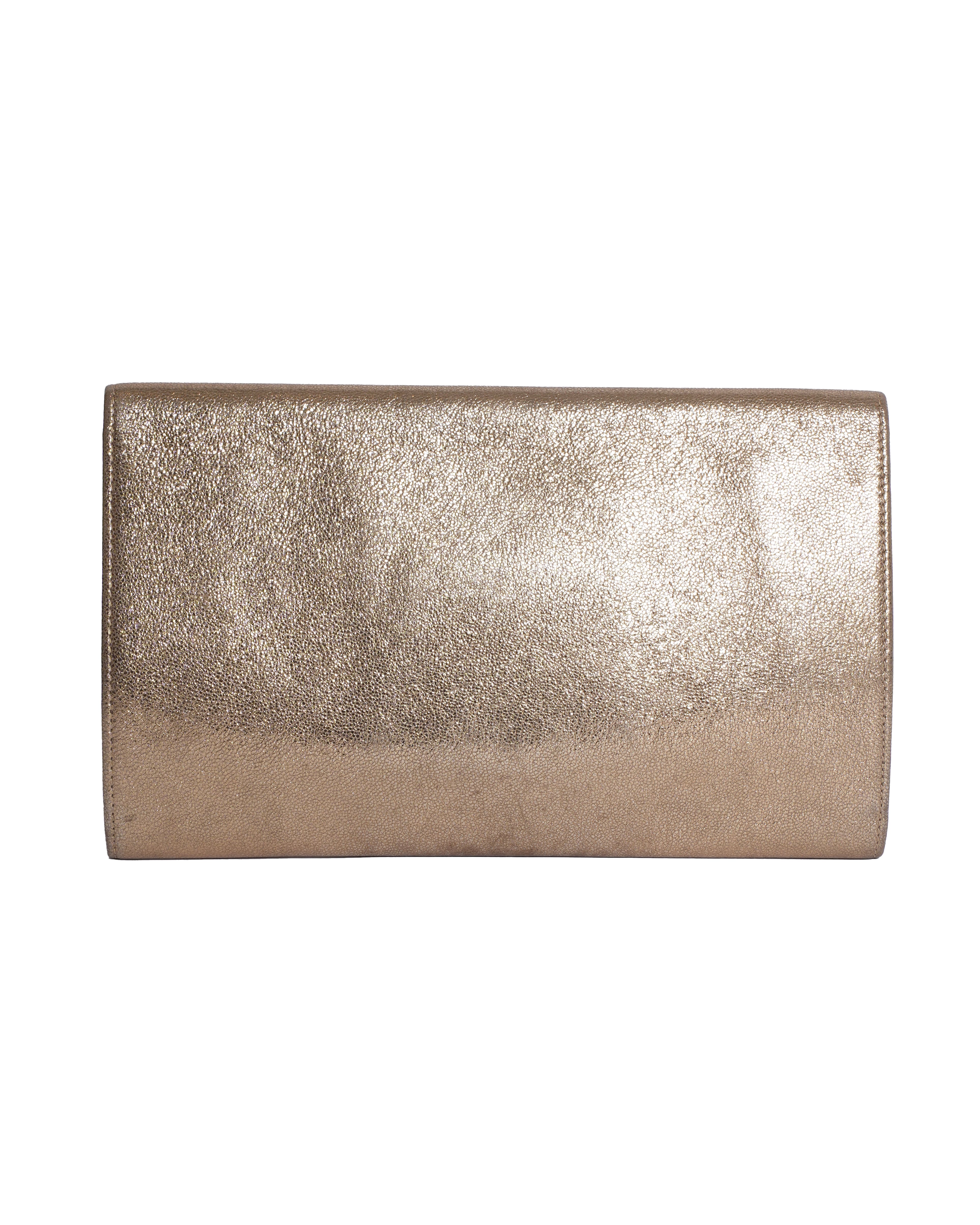 Jimmy Choo Metallic Gold Leather & Glitter Reese Clutch