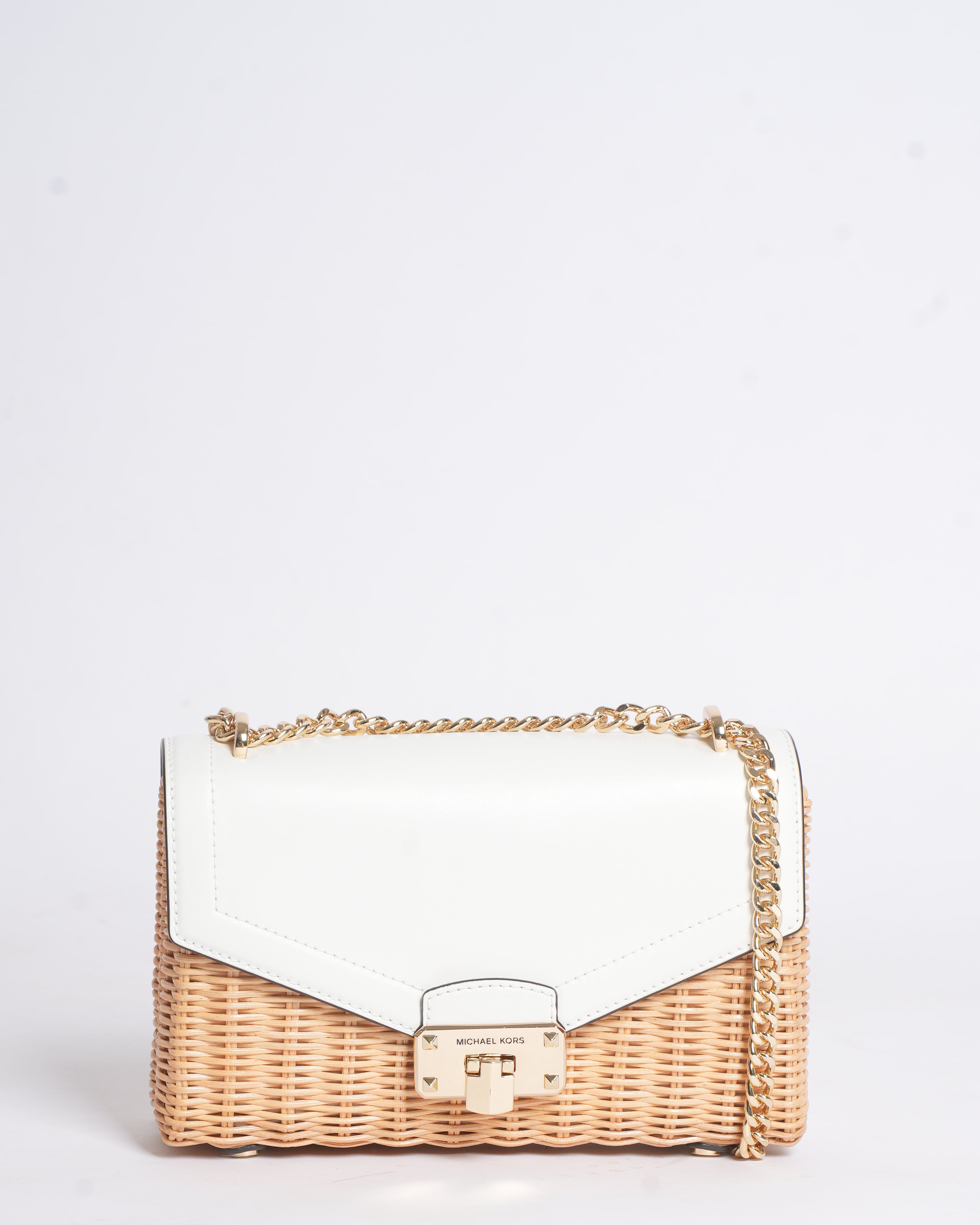 New MK Wicker Crossbody In White Flap