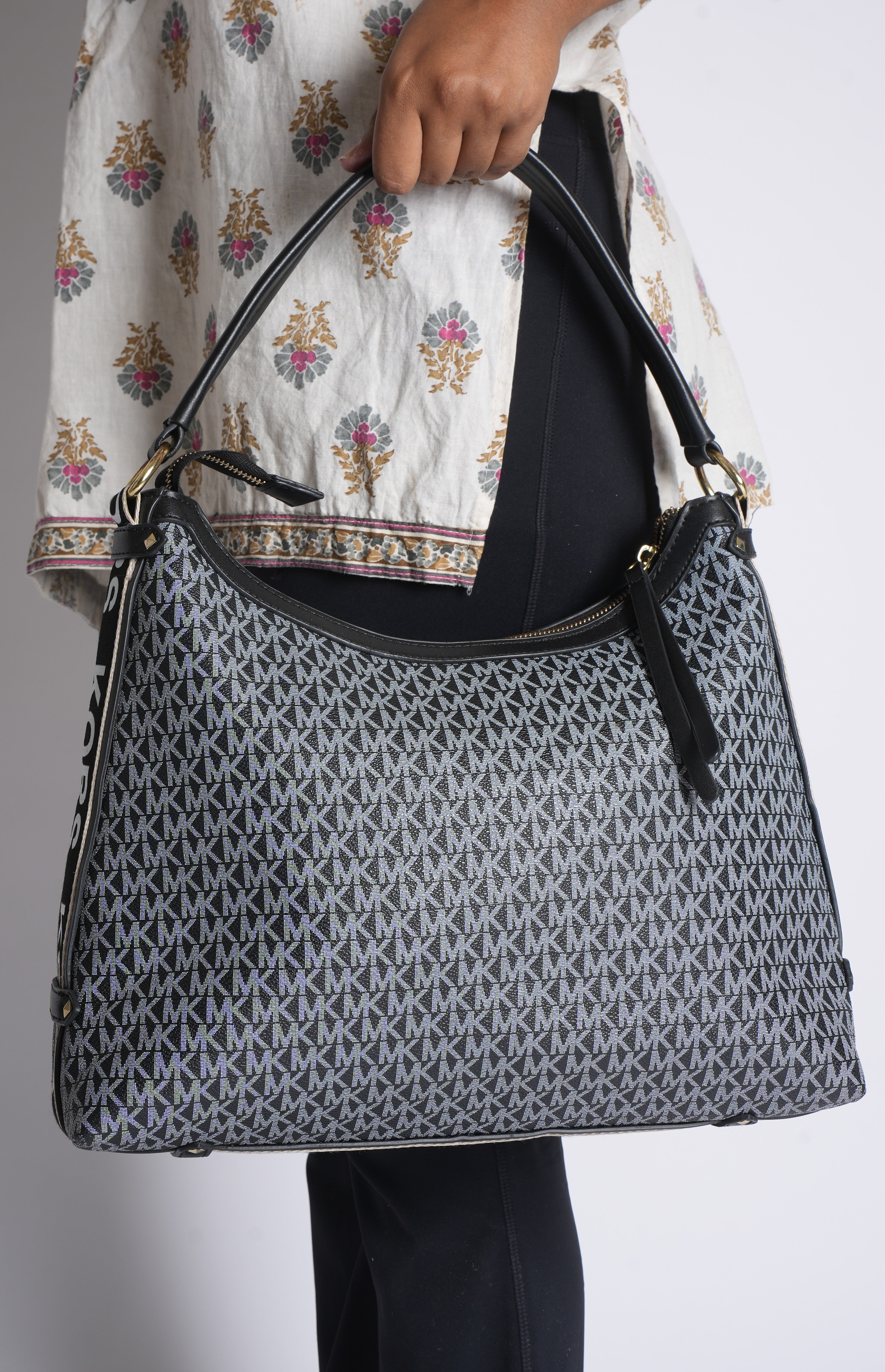 MK Monogram Shoulder Bag In Black
