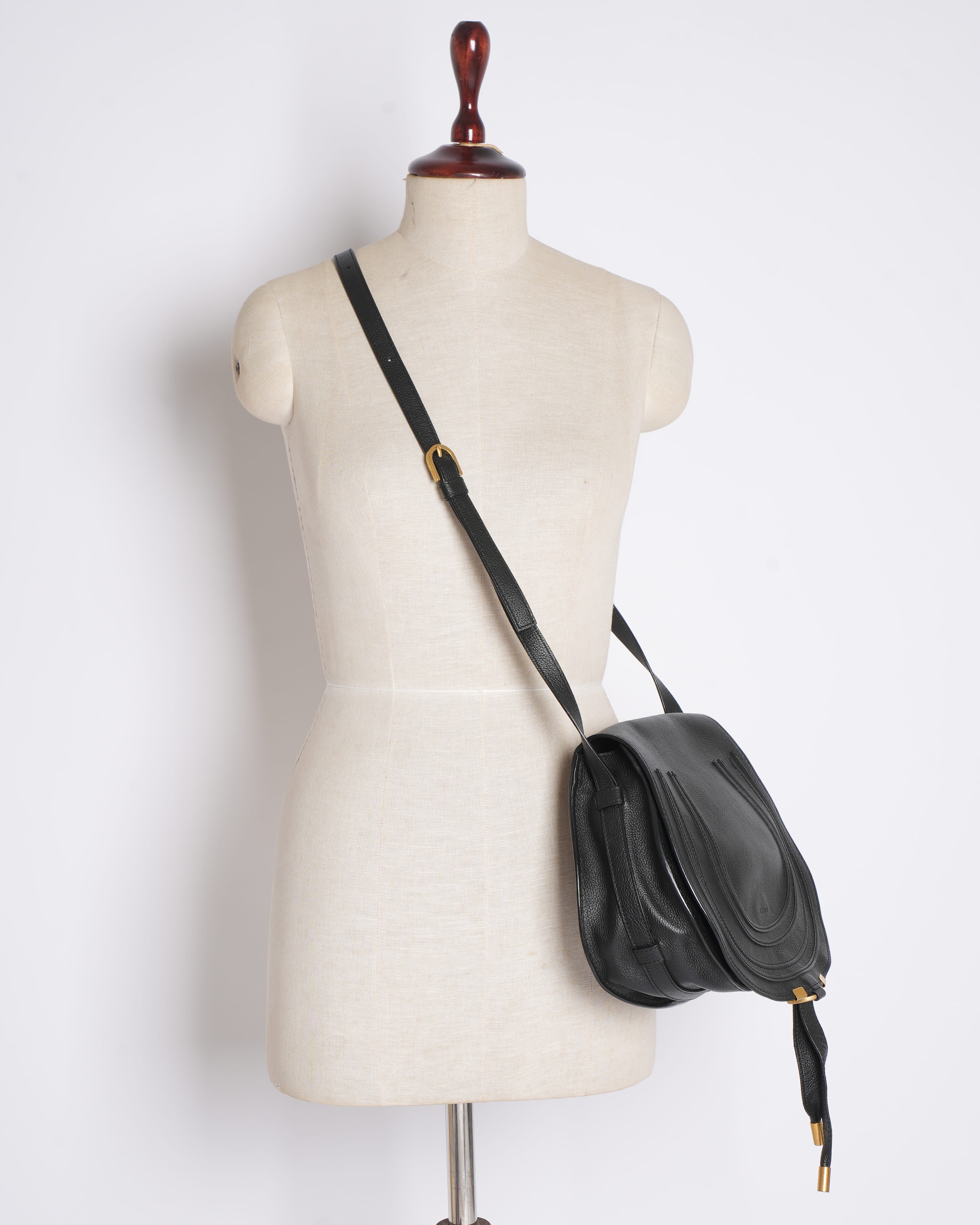 Chloé Marcie Saddle Bag in grained black leather