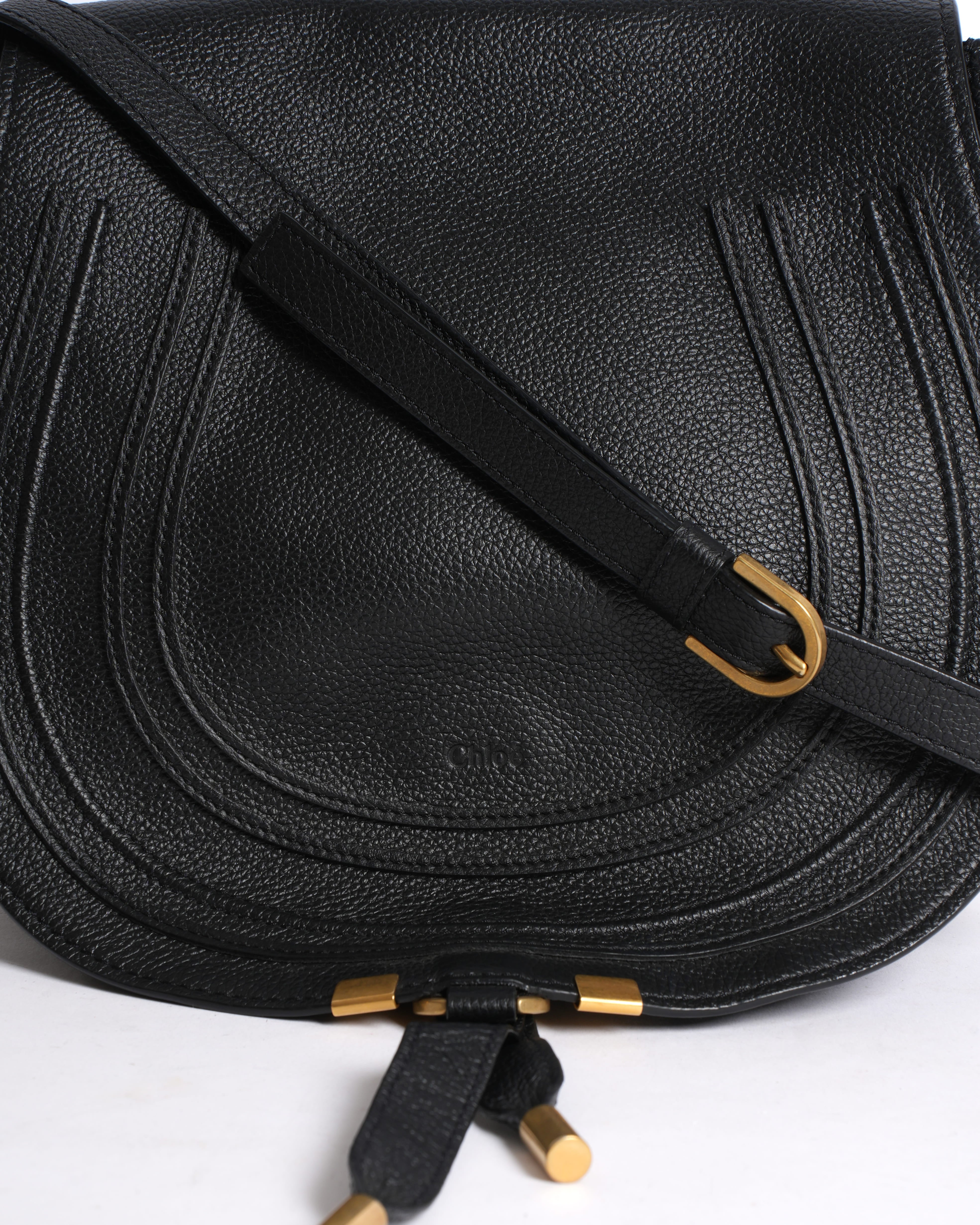 Chloé Marcie Saddle Bag in grained black leather