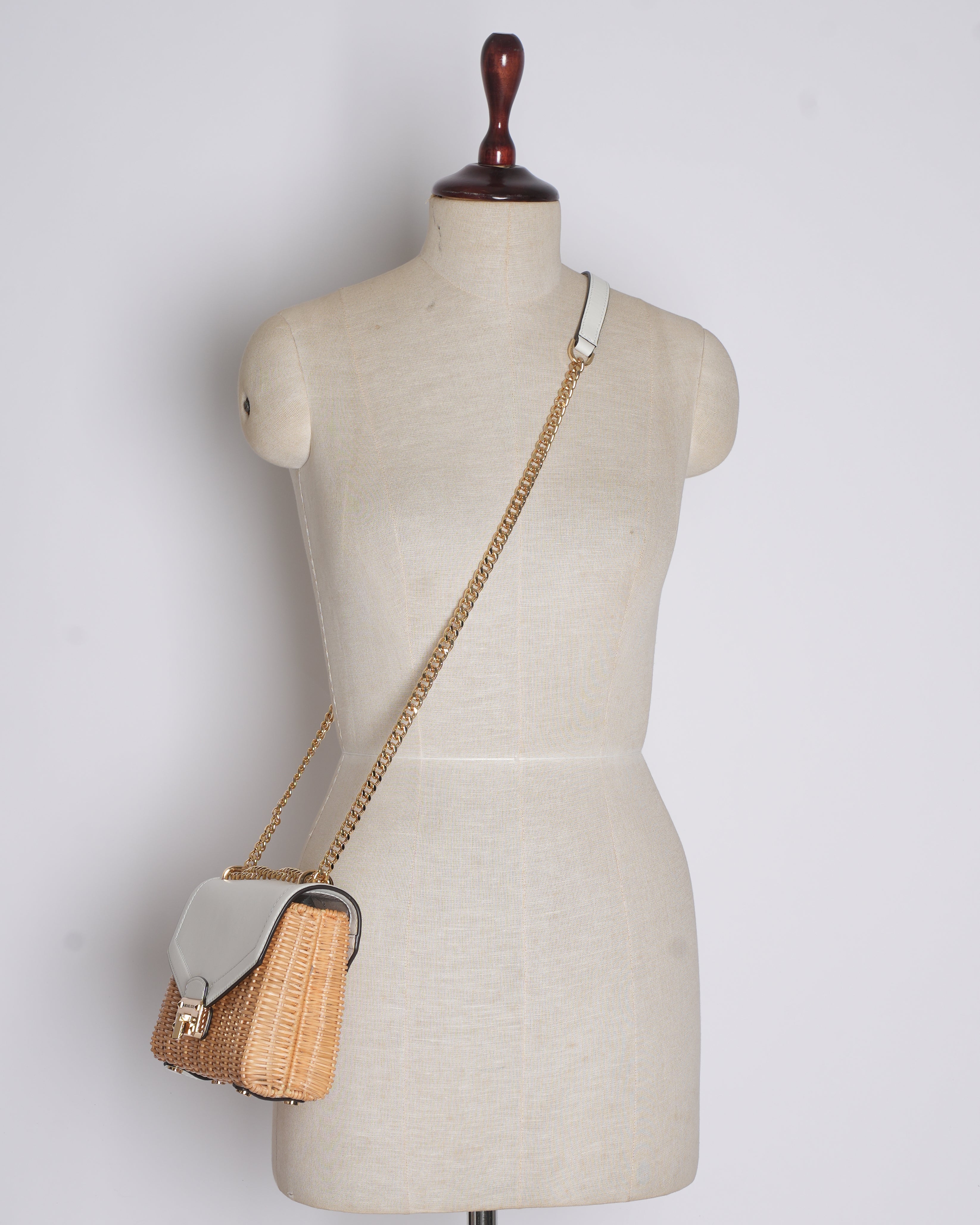 New MK Wicker Crossbody In White Flap