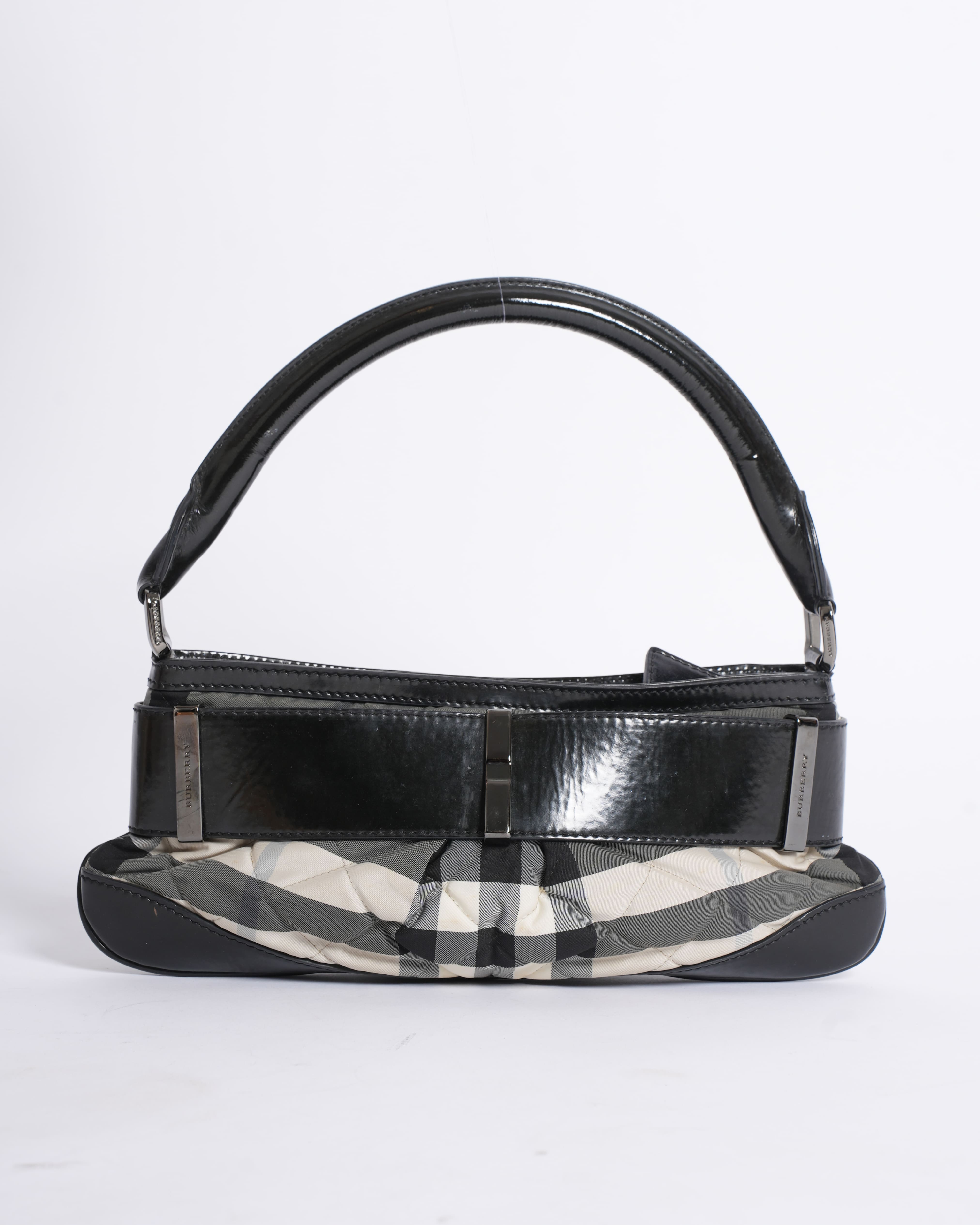Burberry Small Shoulder Bag in Checkered Canvas & Leather