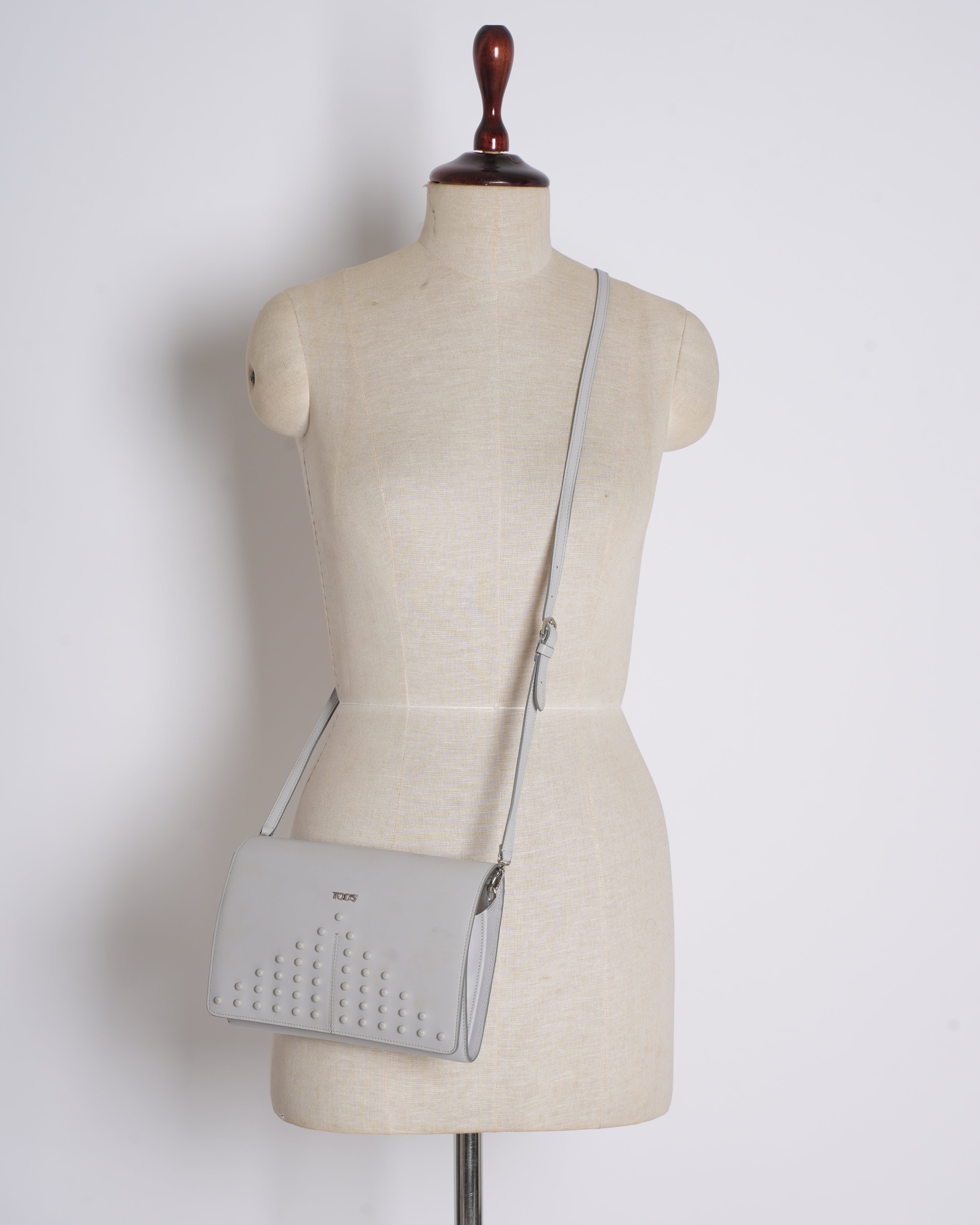 Tod’s Grey Studded Leather Crossbody Bag