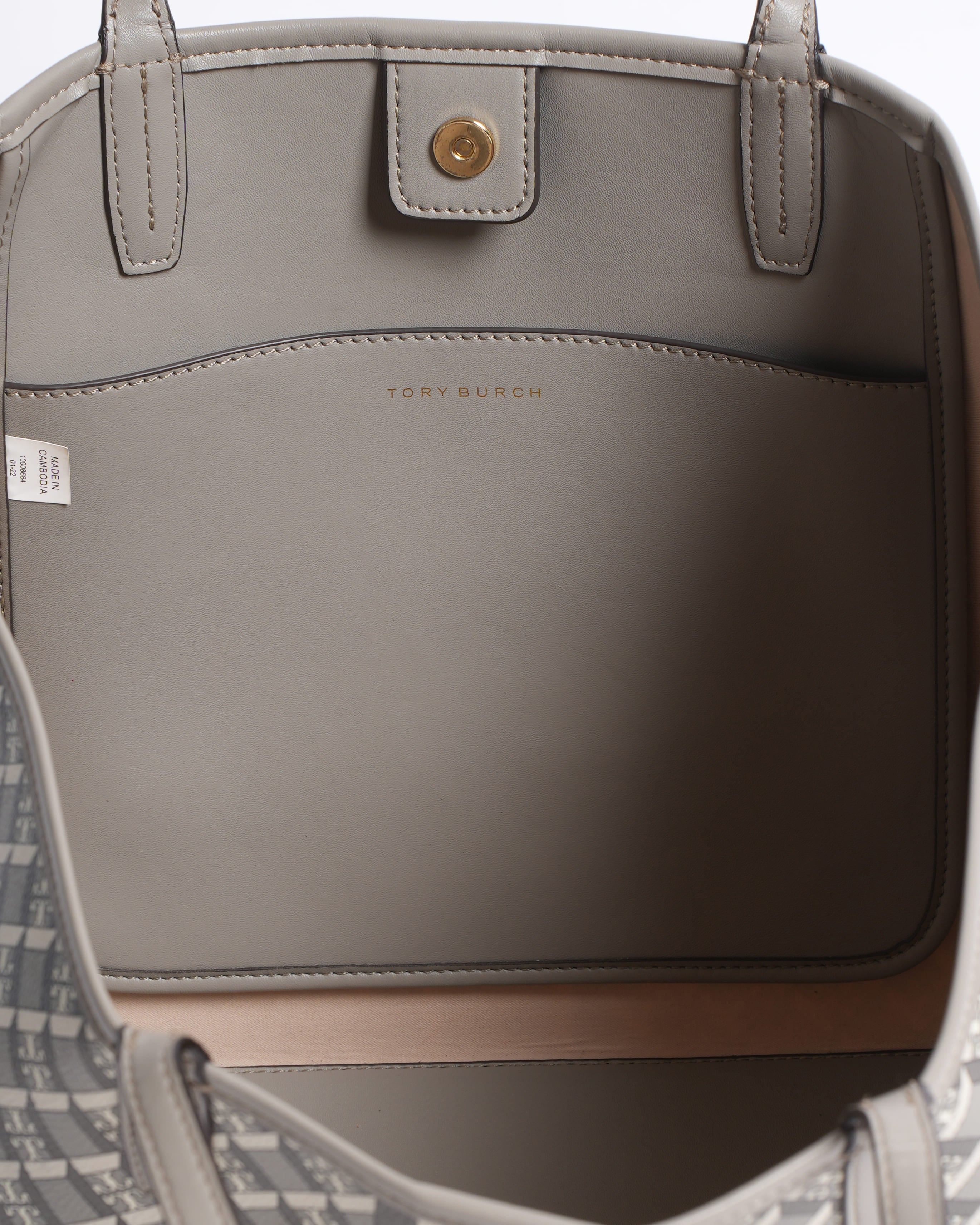Tory Burch Geo Logo Stripe Tote Bag In Grey