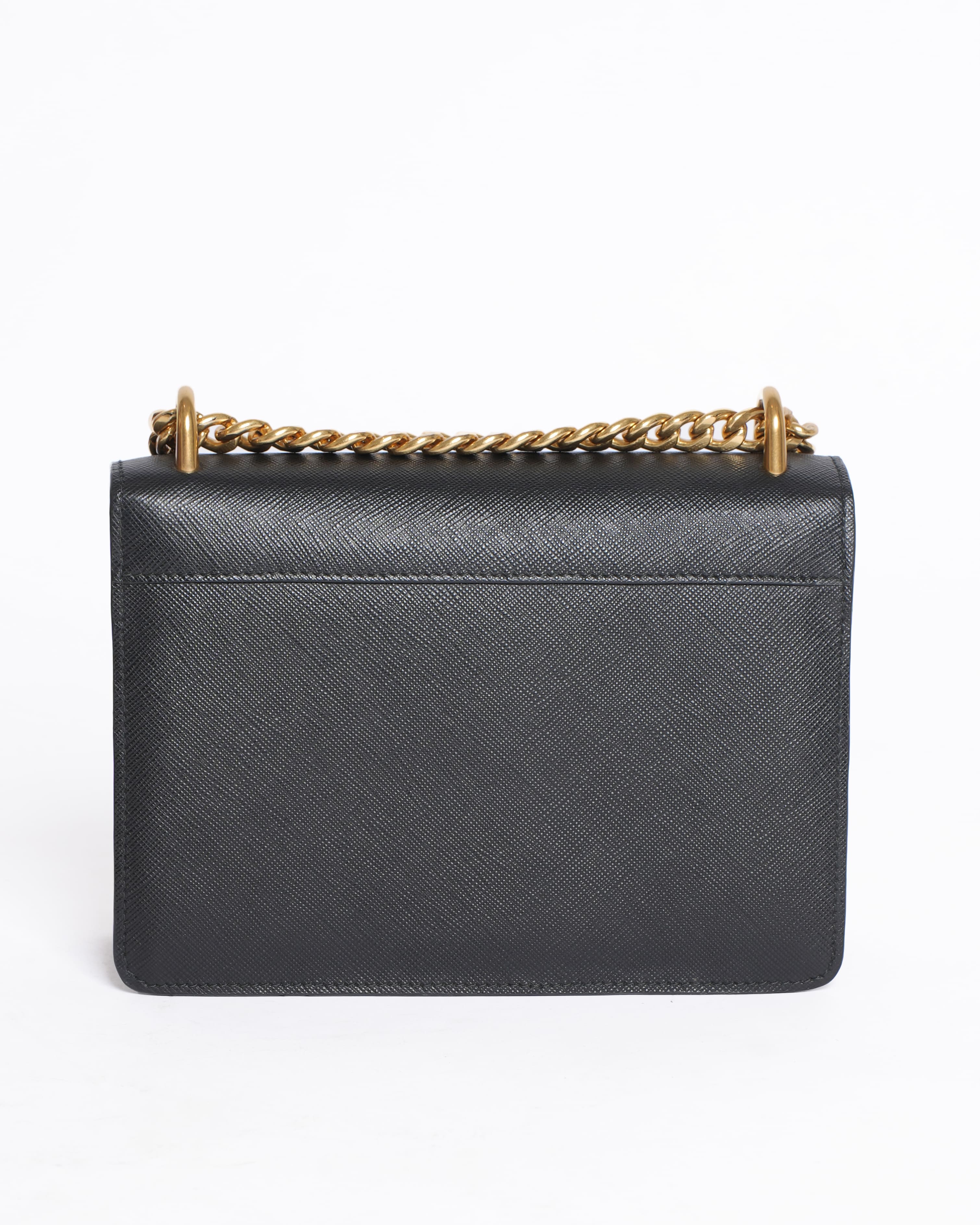 Prada Saffiano Leather Flap Chain Crossbody Bag in Black