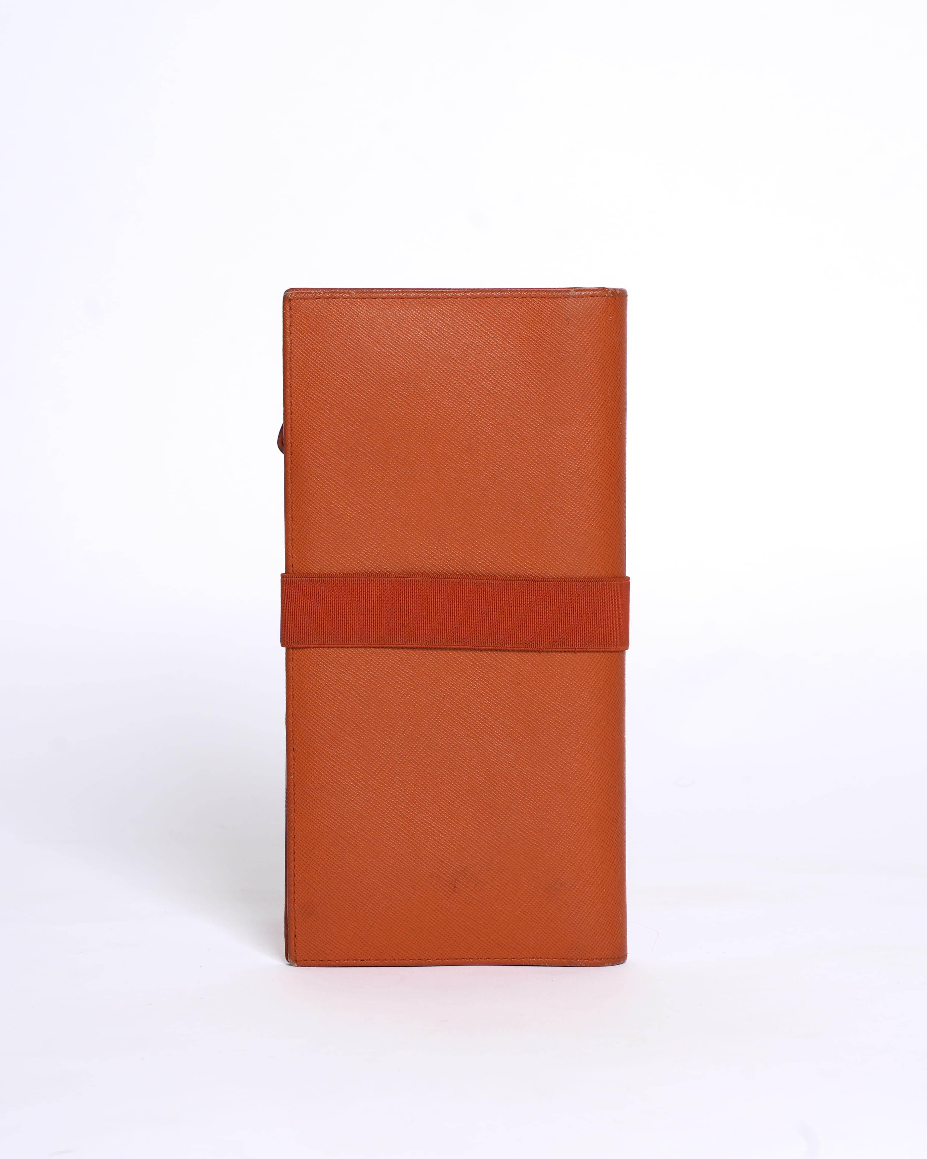 Prada orange saffiano leather wallet
