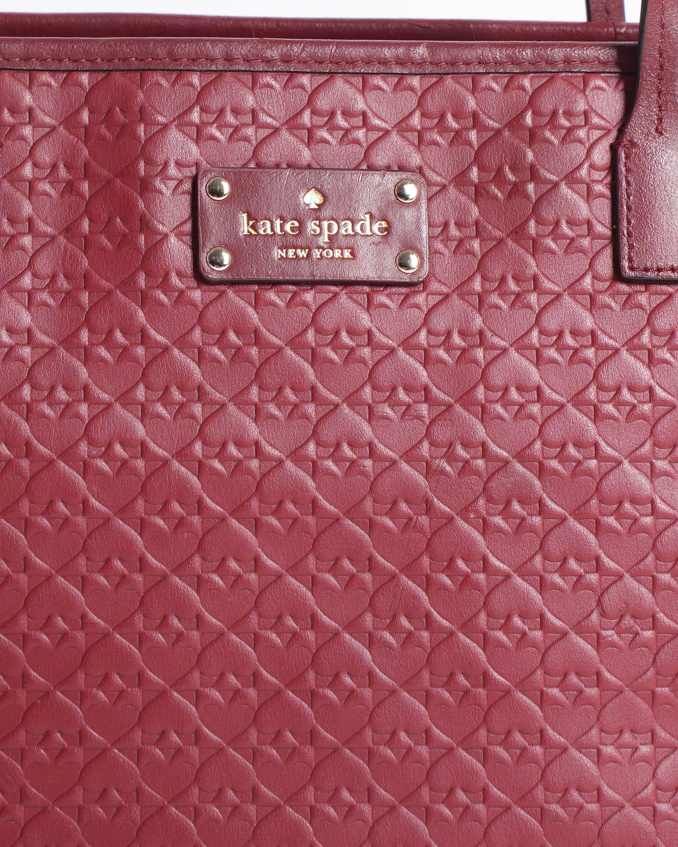 Kate Spade Monogram Embossed Tote In Maroon