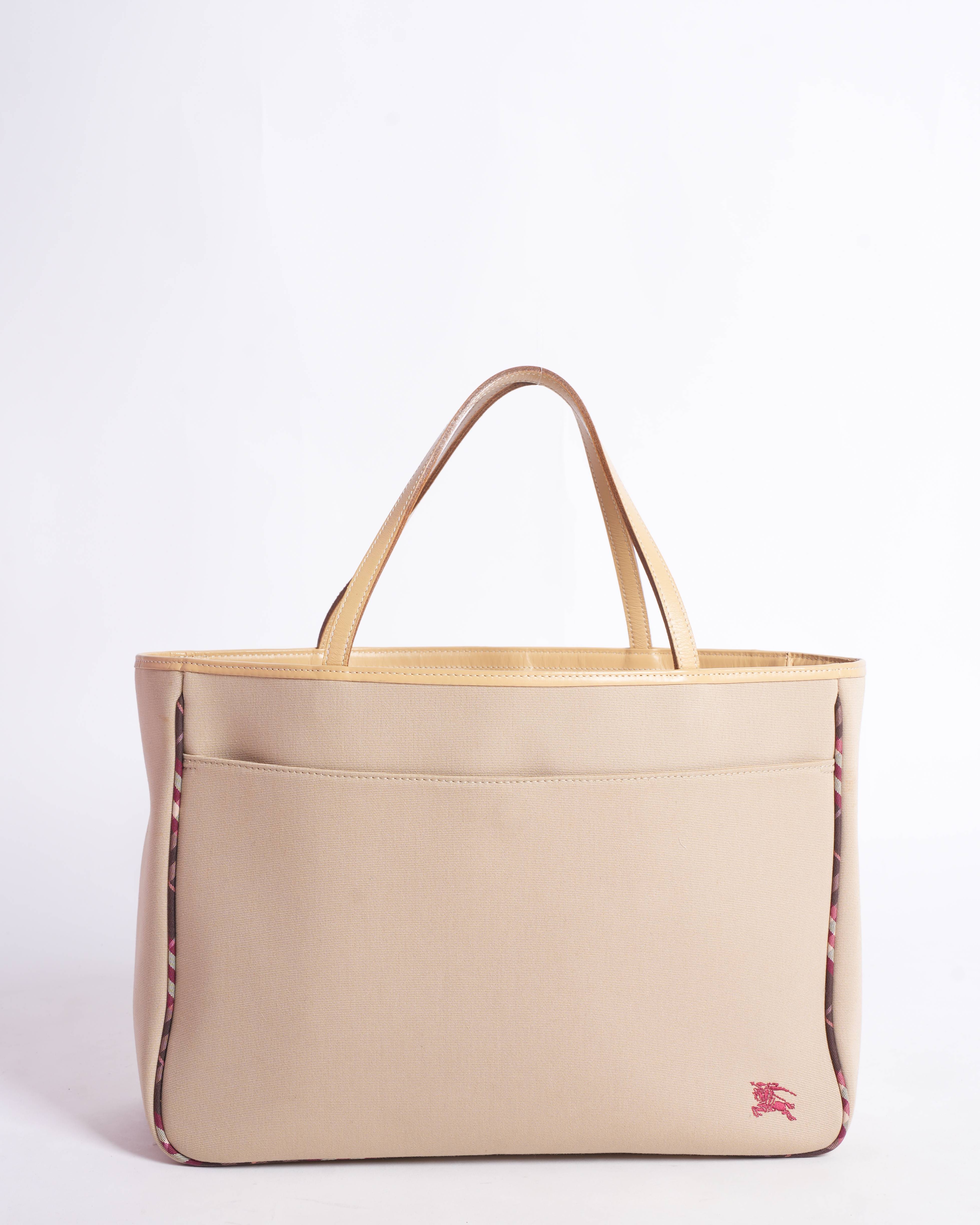 Burberry Label Beige Canvas Tote Bag