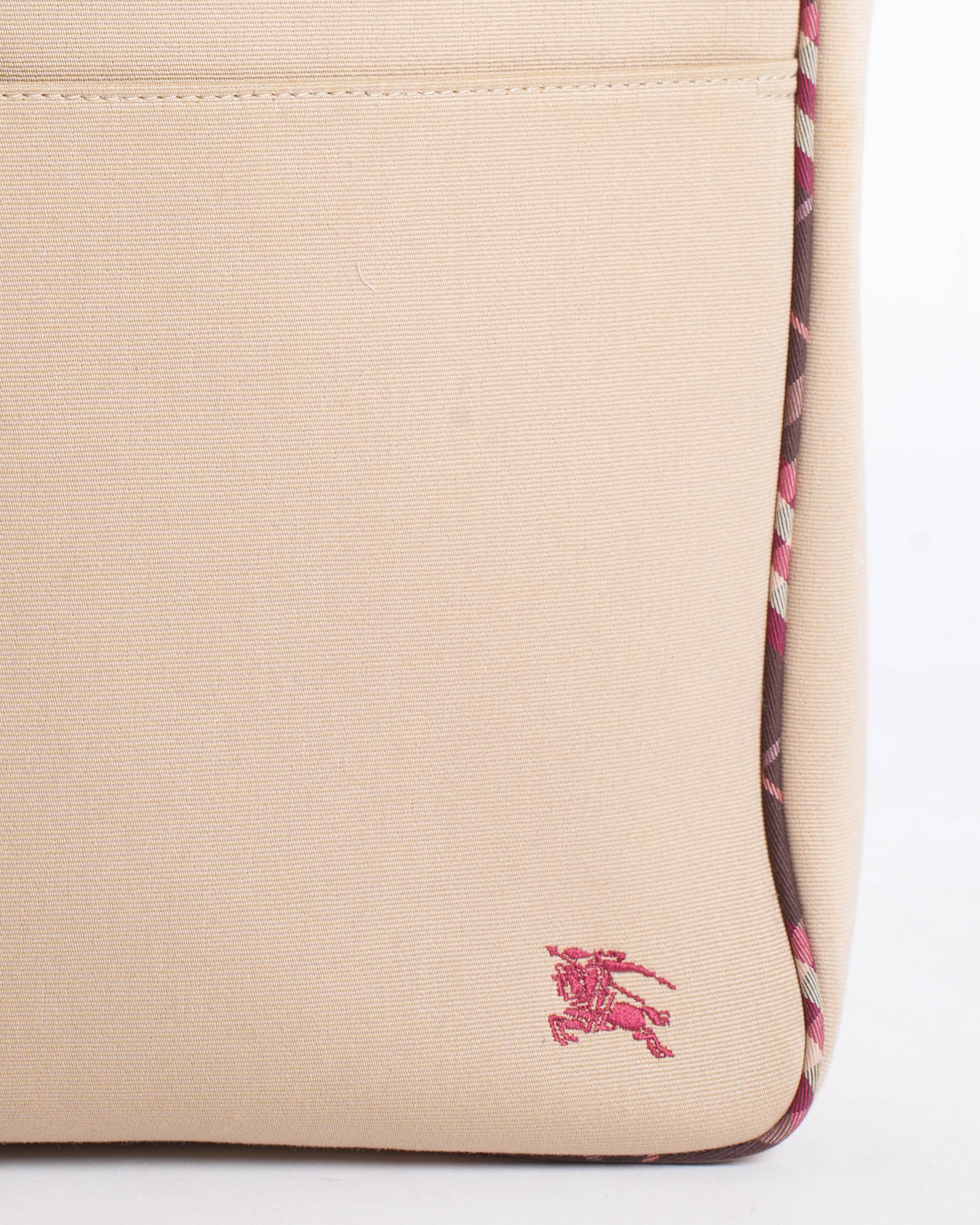 Burberry Label Beige Canvas Tote Bag