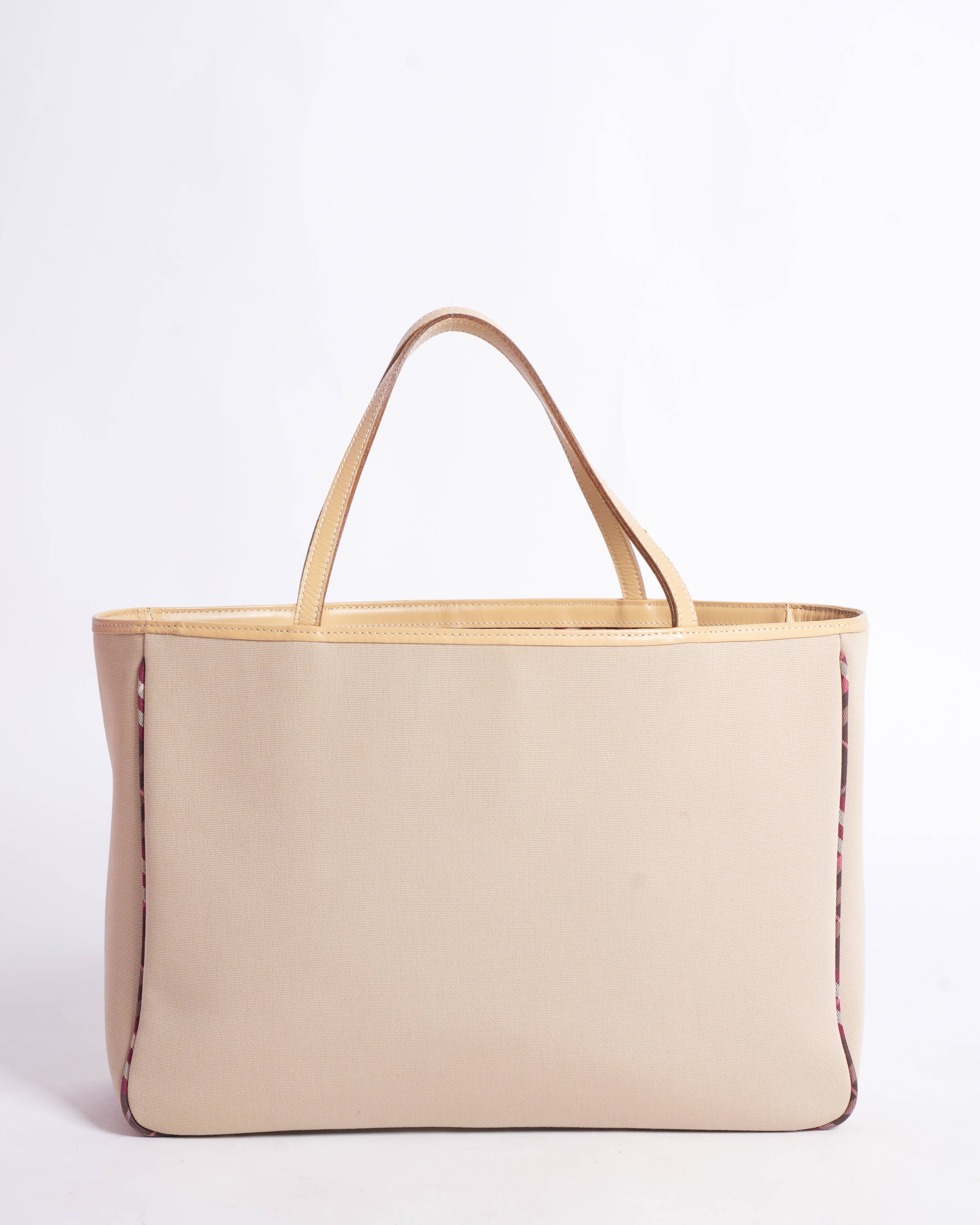 Burberry Label Beige Canvas Tote Bag