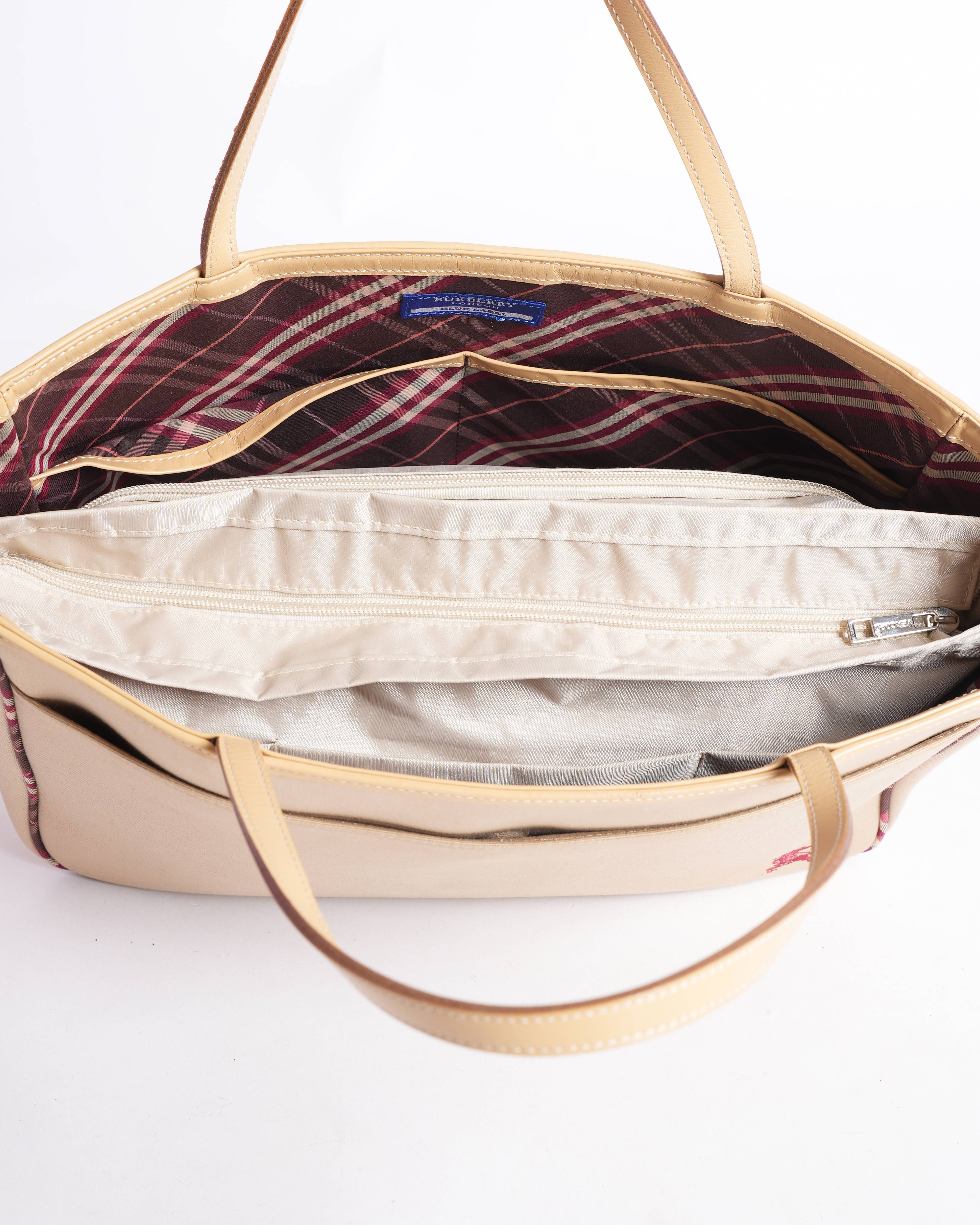 Burberry Label Beige Canvas Tote Bag