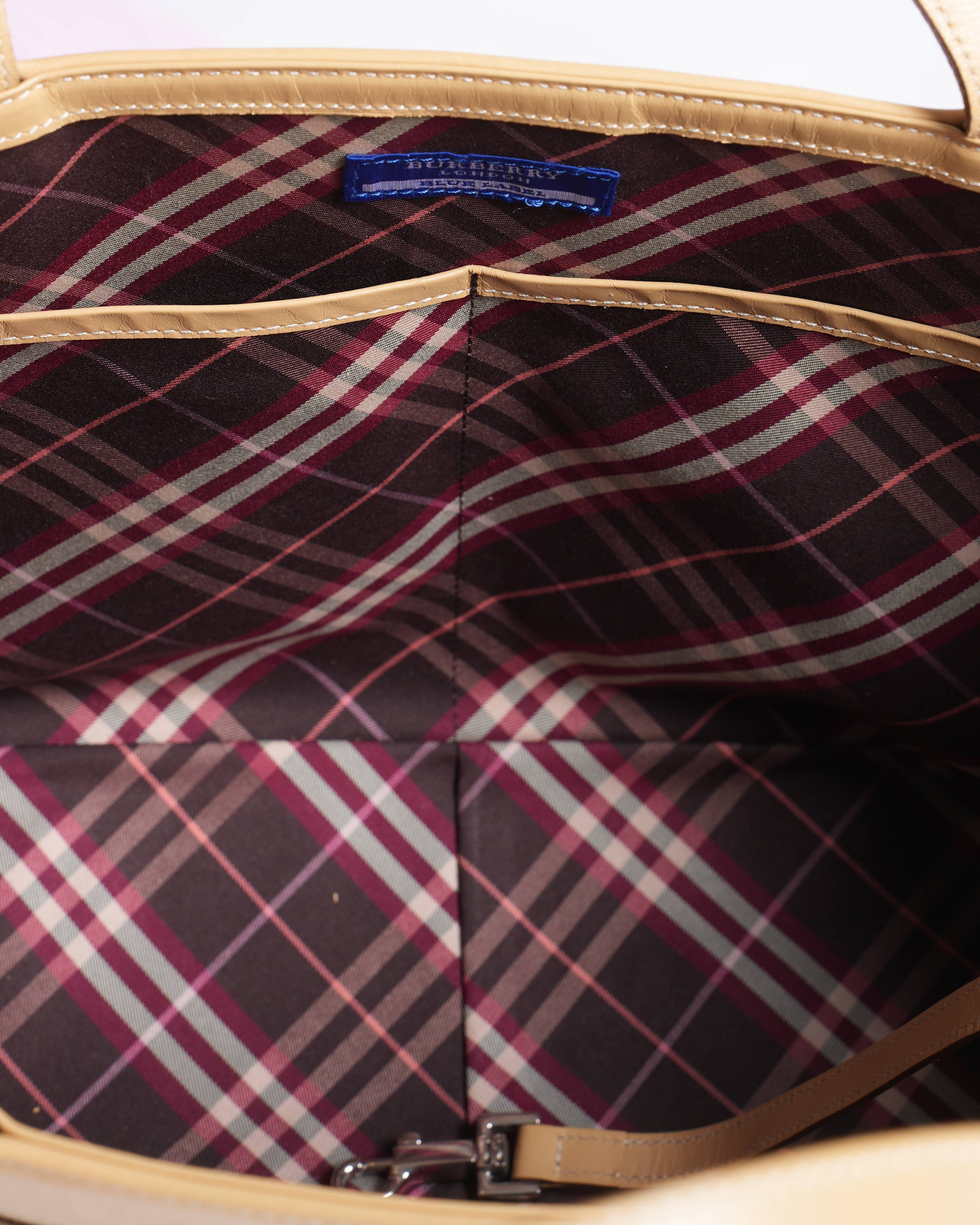 Burberry Label Beige Canvas Tote Bag