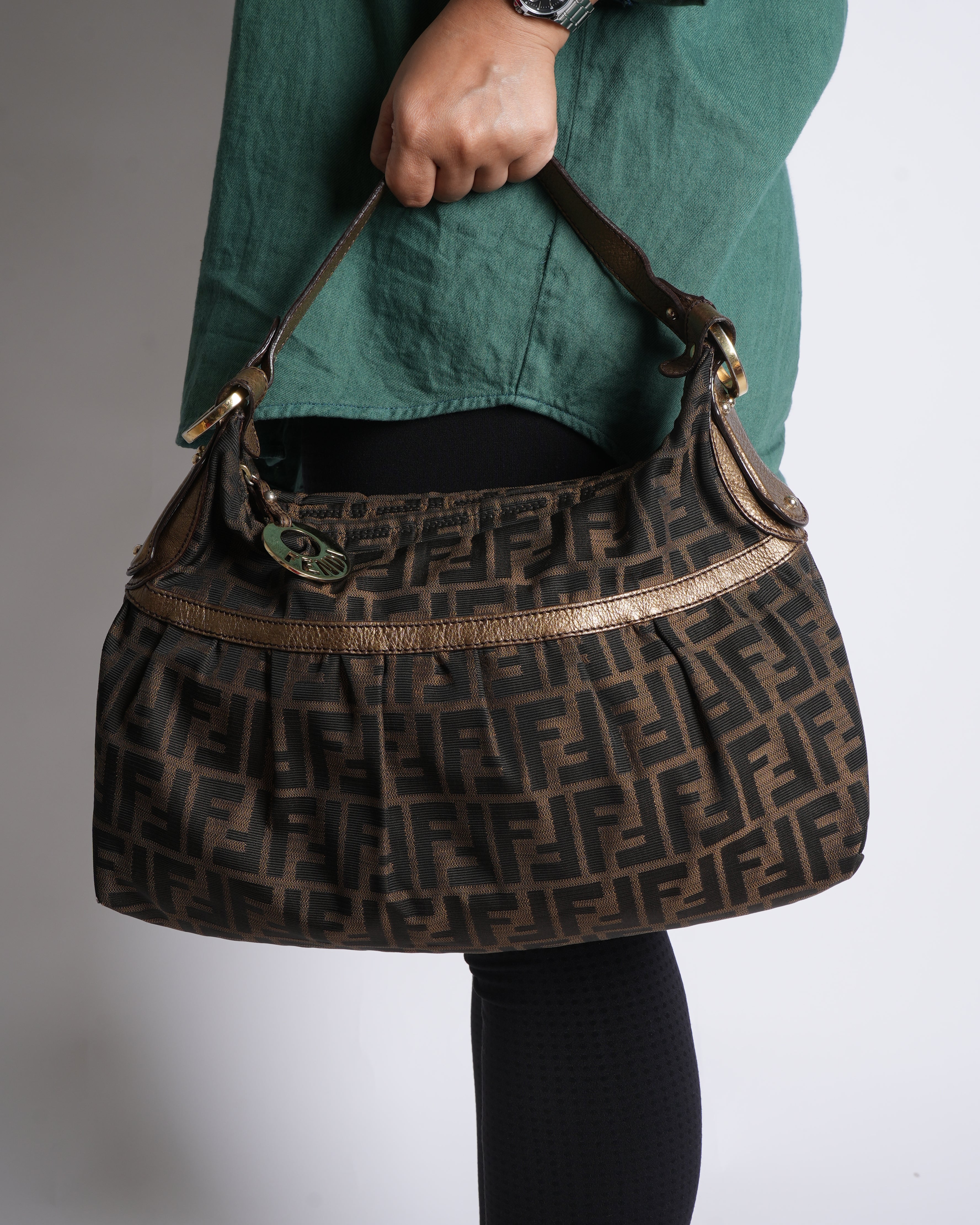 Fendi Monogram Canvas & Leather Shoulder Bag