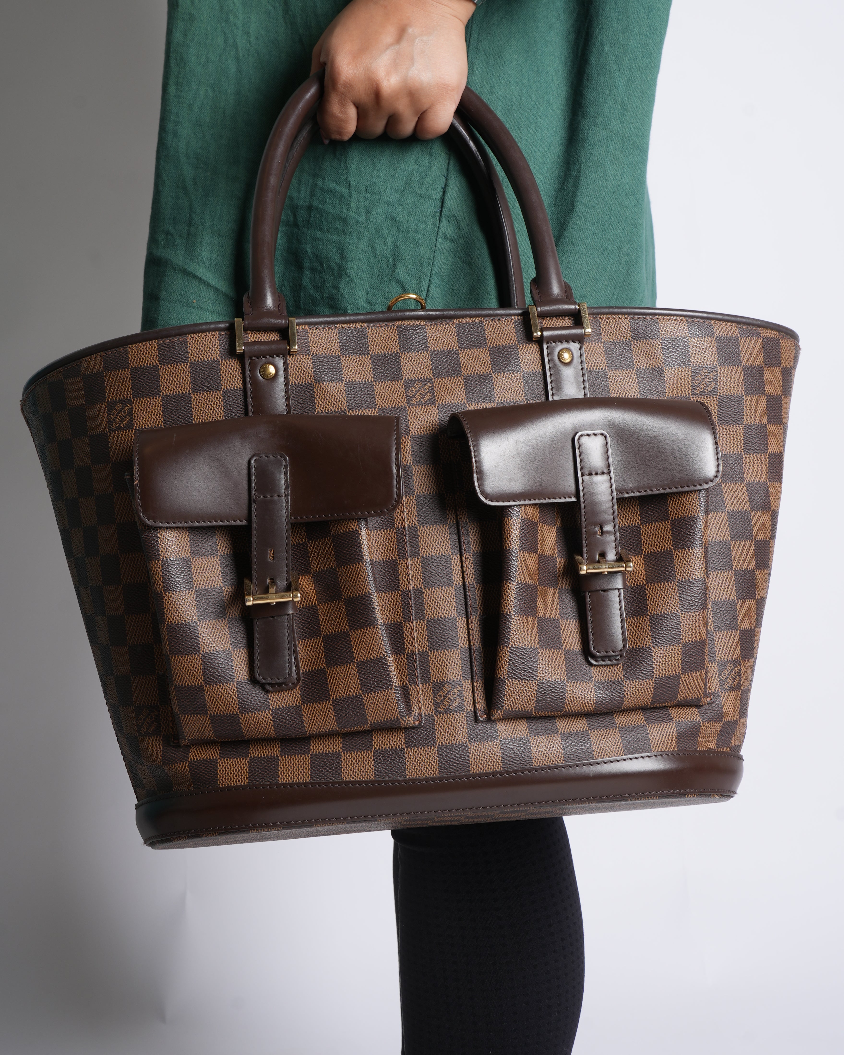 Louis vuitton manosque gm tote bag in damier ebene canvas