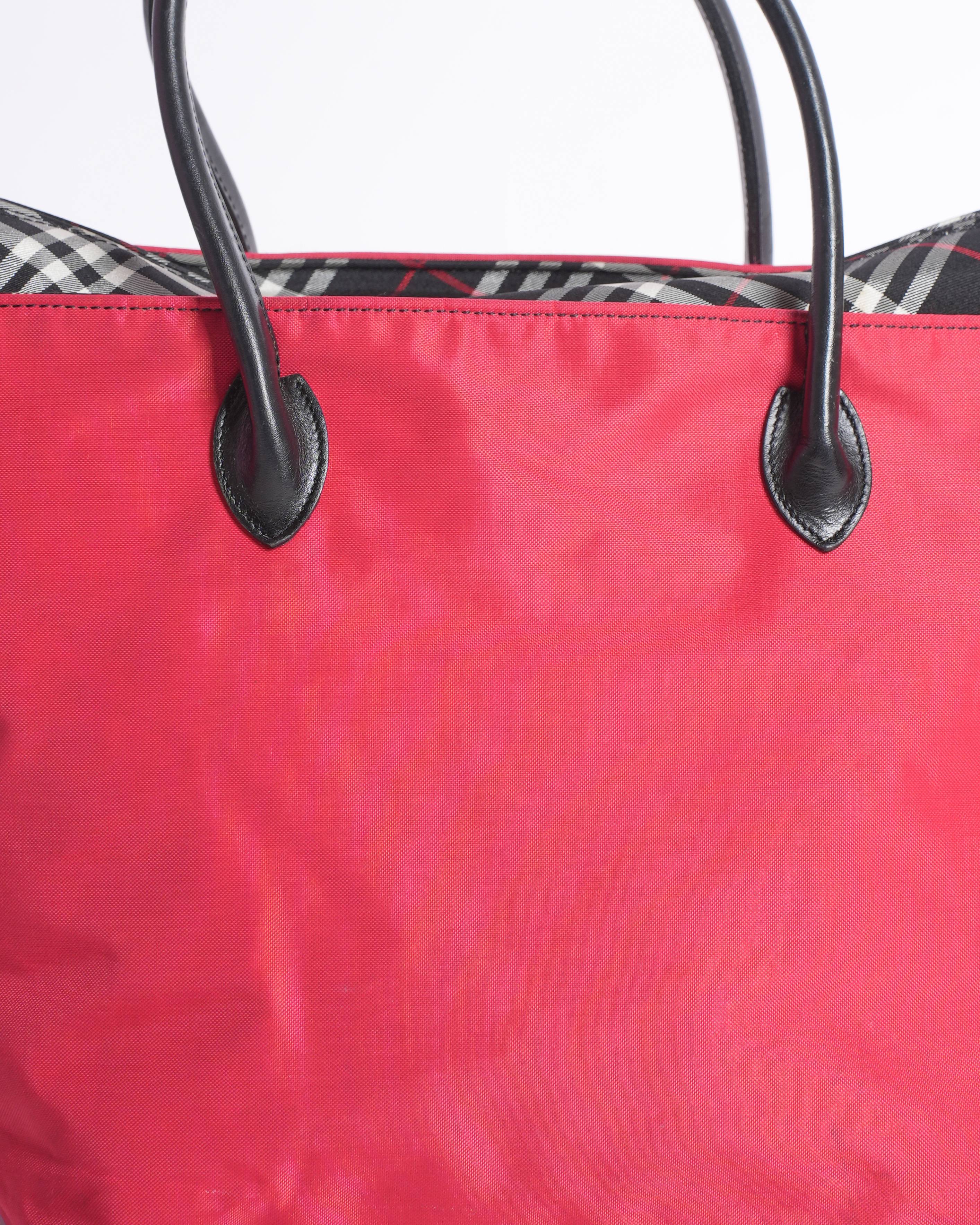 Burberry Nova Check Blue Label Tote Bag In Nylon Red