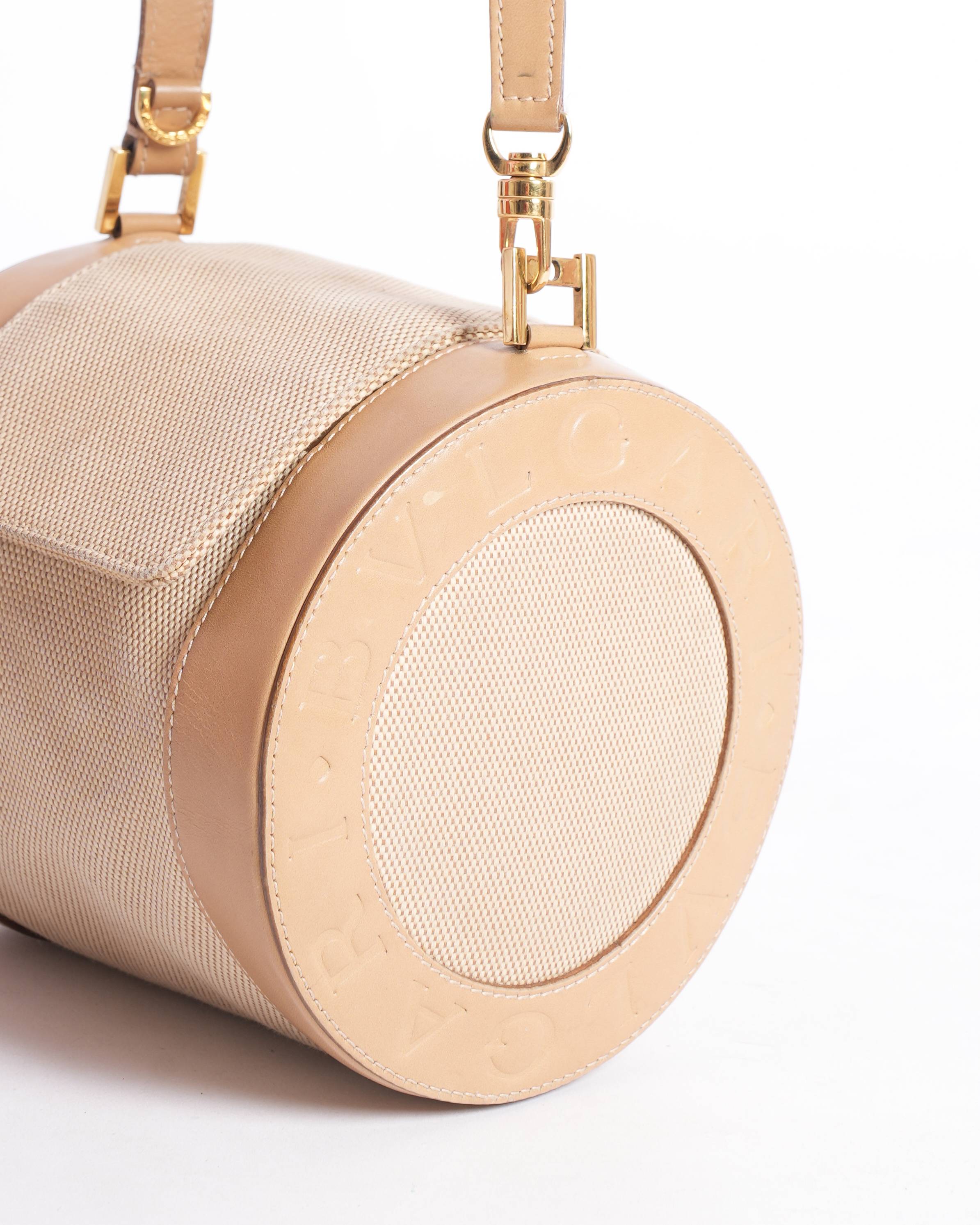 Bvlgari beige leather and canvas ZERO1 round shoulder bag