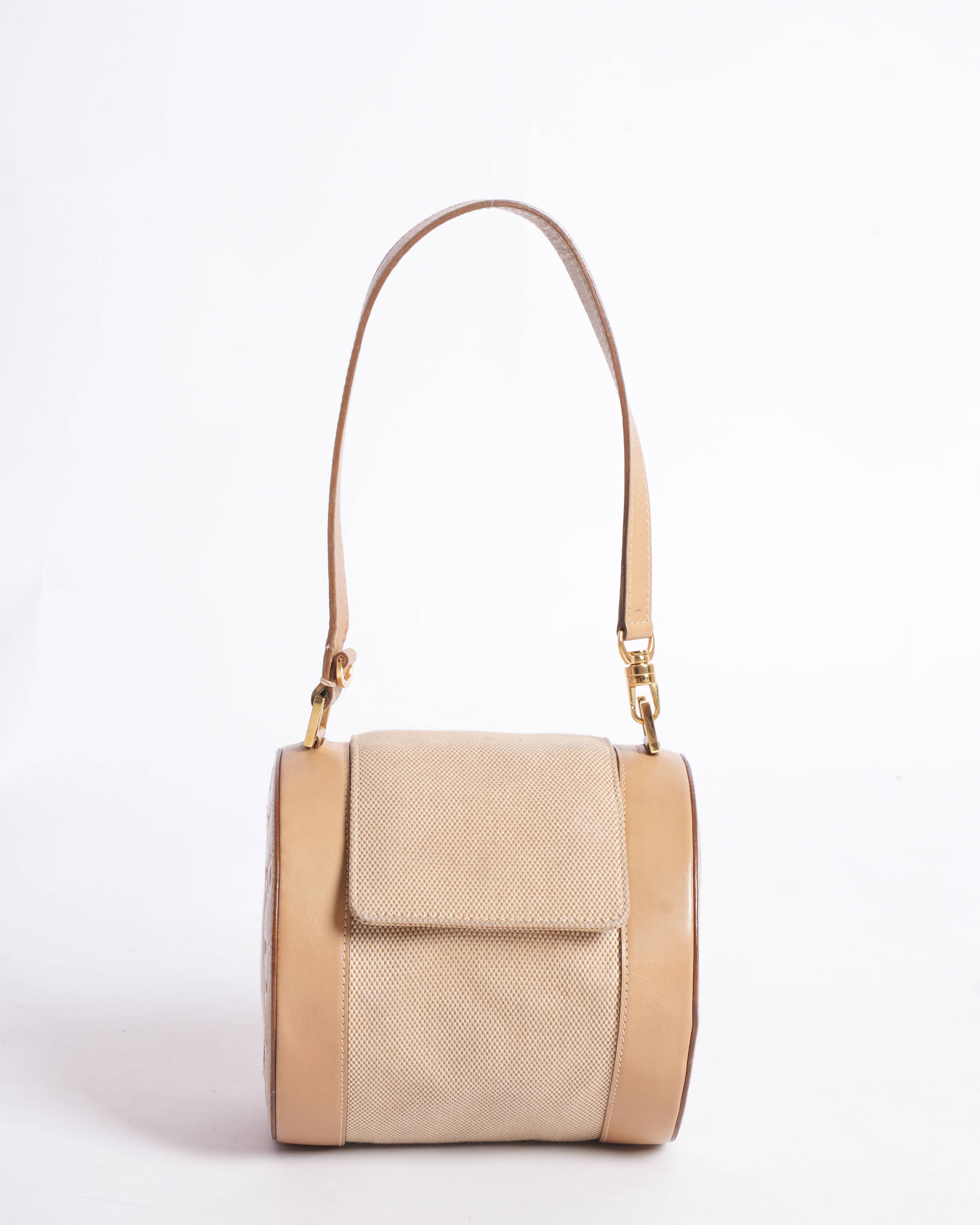 Bvlgari beige leather and canvas ZERO1 round shoulder bag
