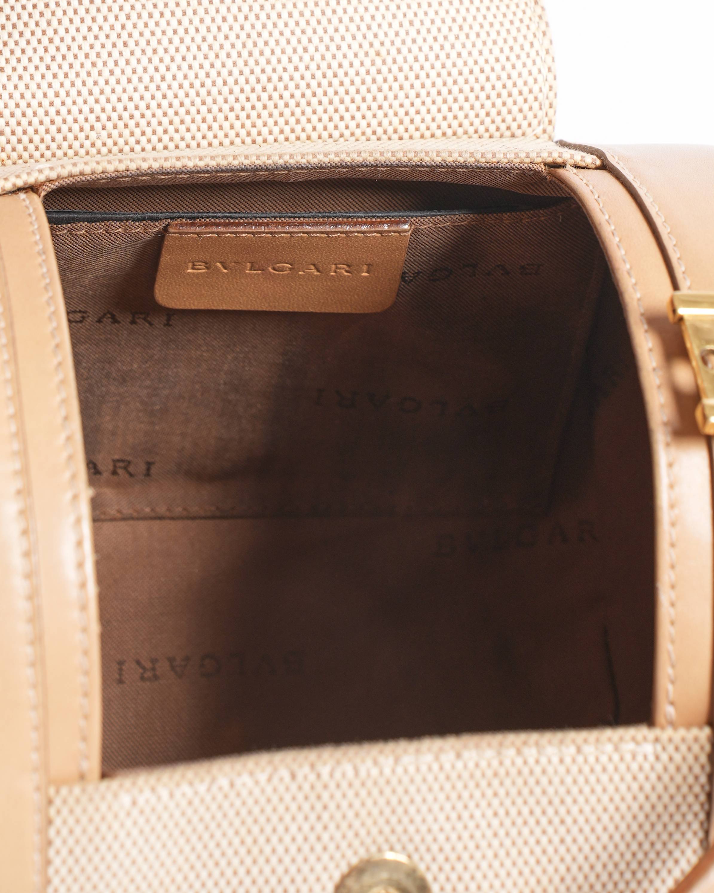 Bvlgari beige leather and canvas ZERO1 round shoulder bag