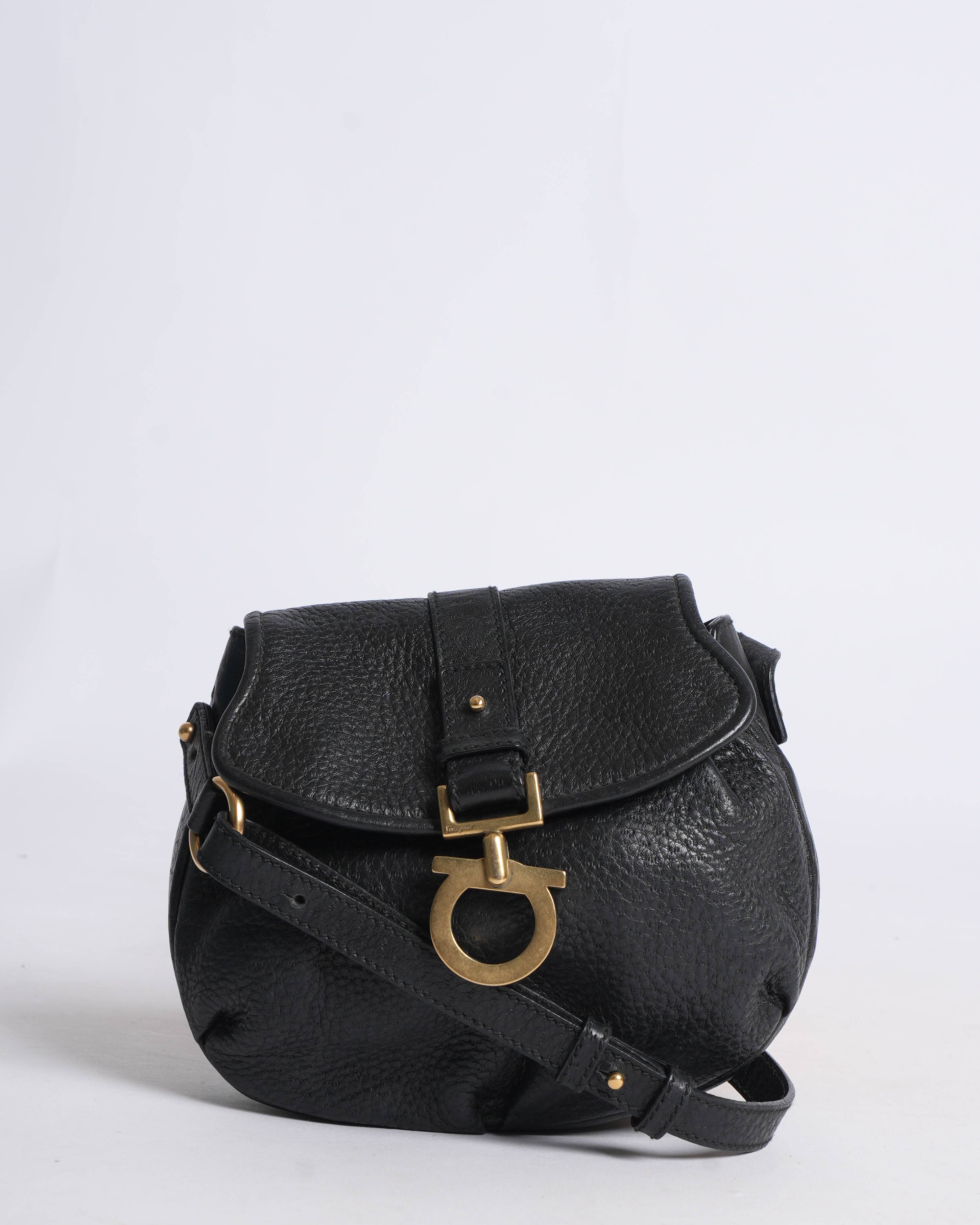 Salvatore Ferragamo black gancio flap crossbody bag