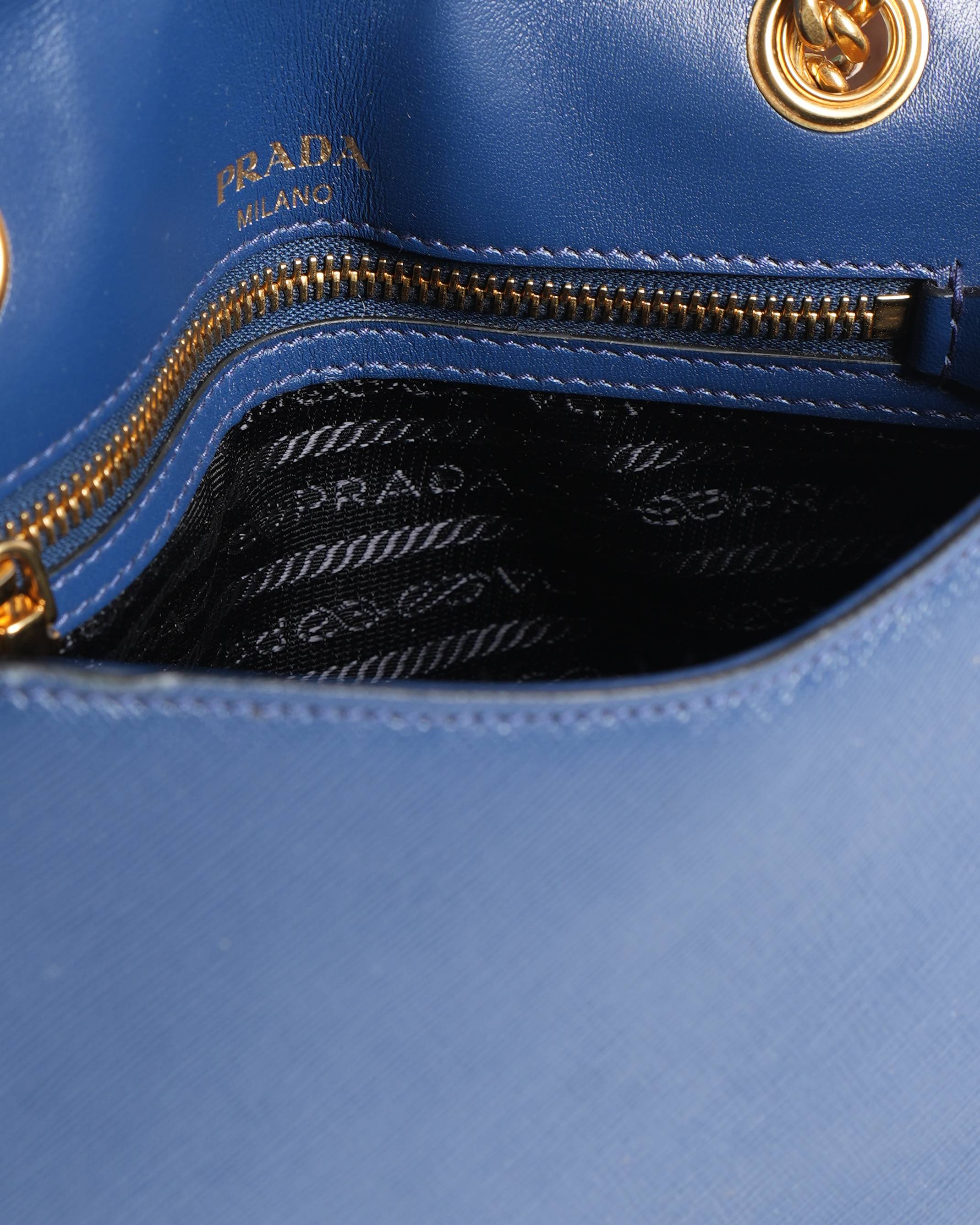 Prada pattina flap shoulder bag in saffiano leather