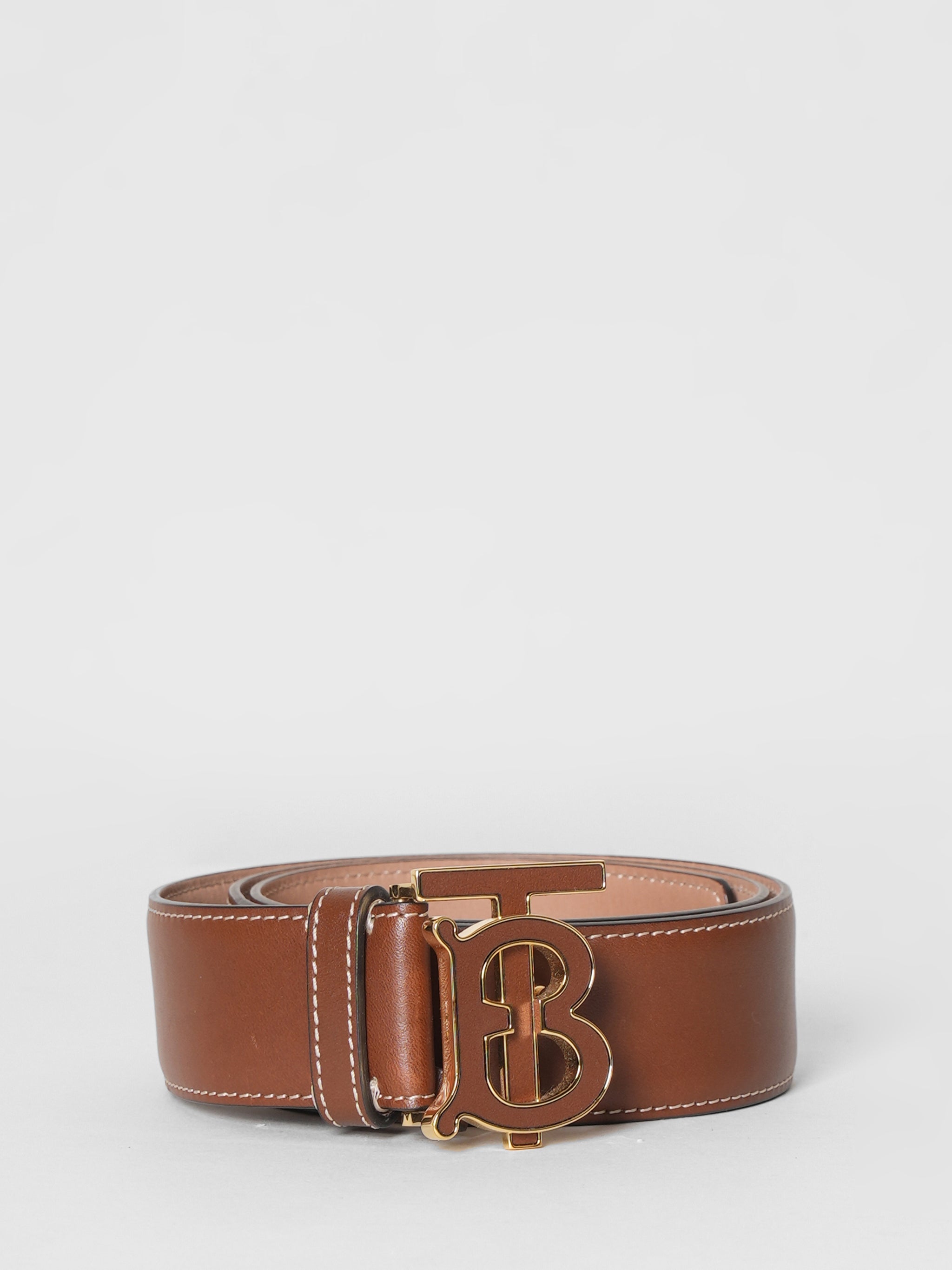 Burberry Brown Leather TB Loogo Buckle Belt