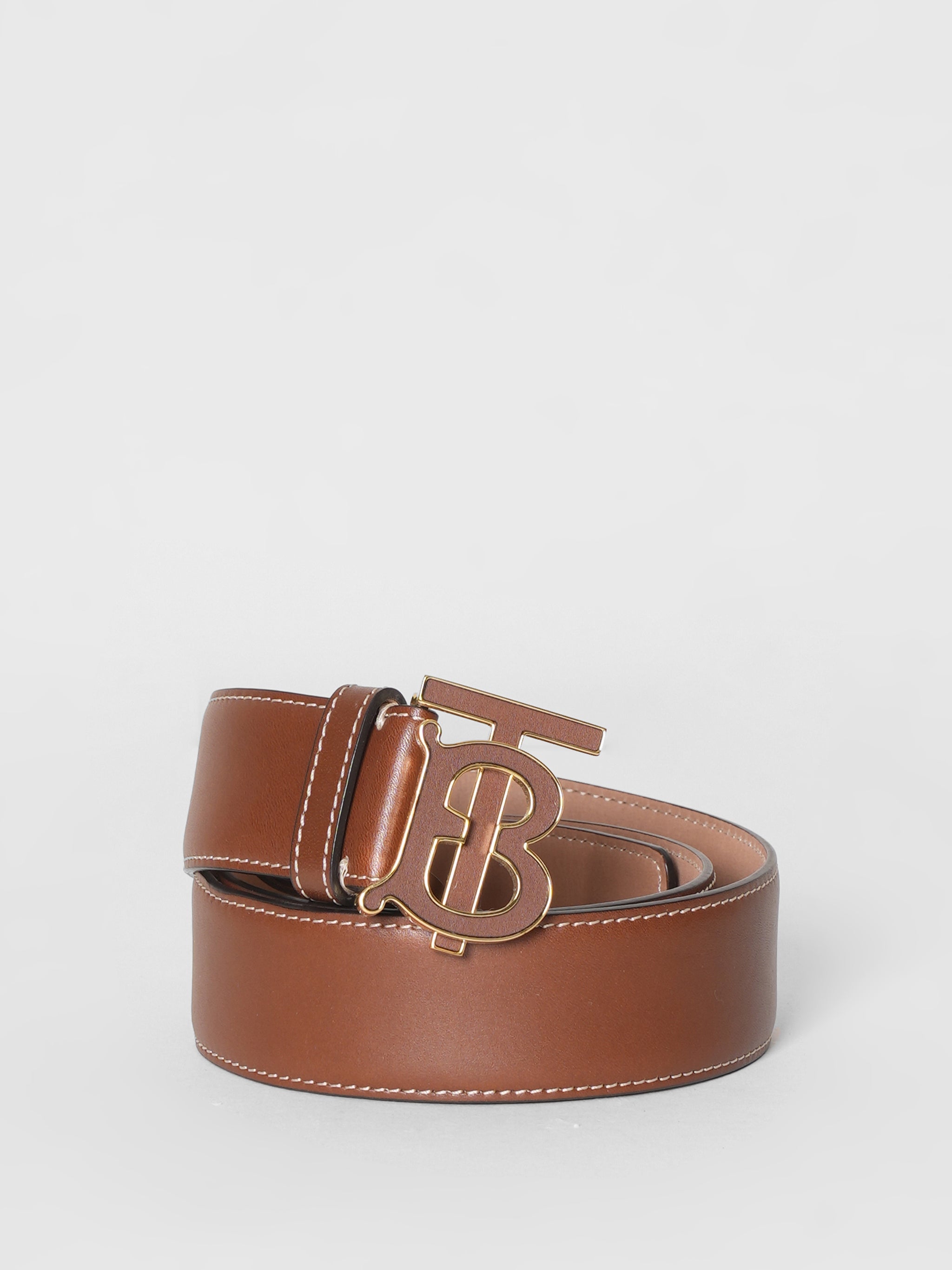 Burberry Brown Leather TB Loogo Buckle Belt