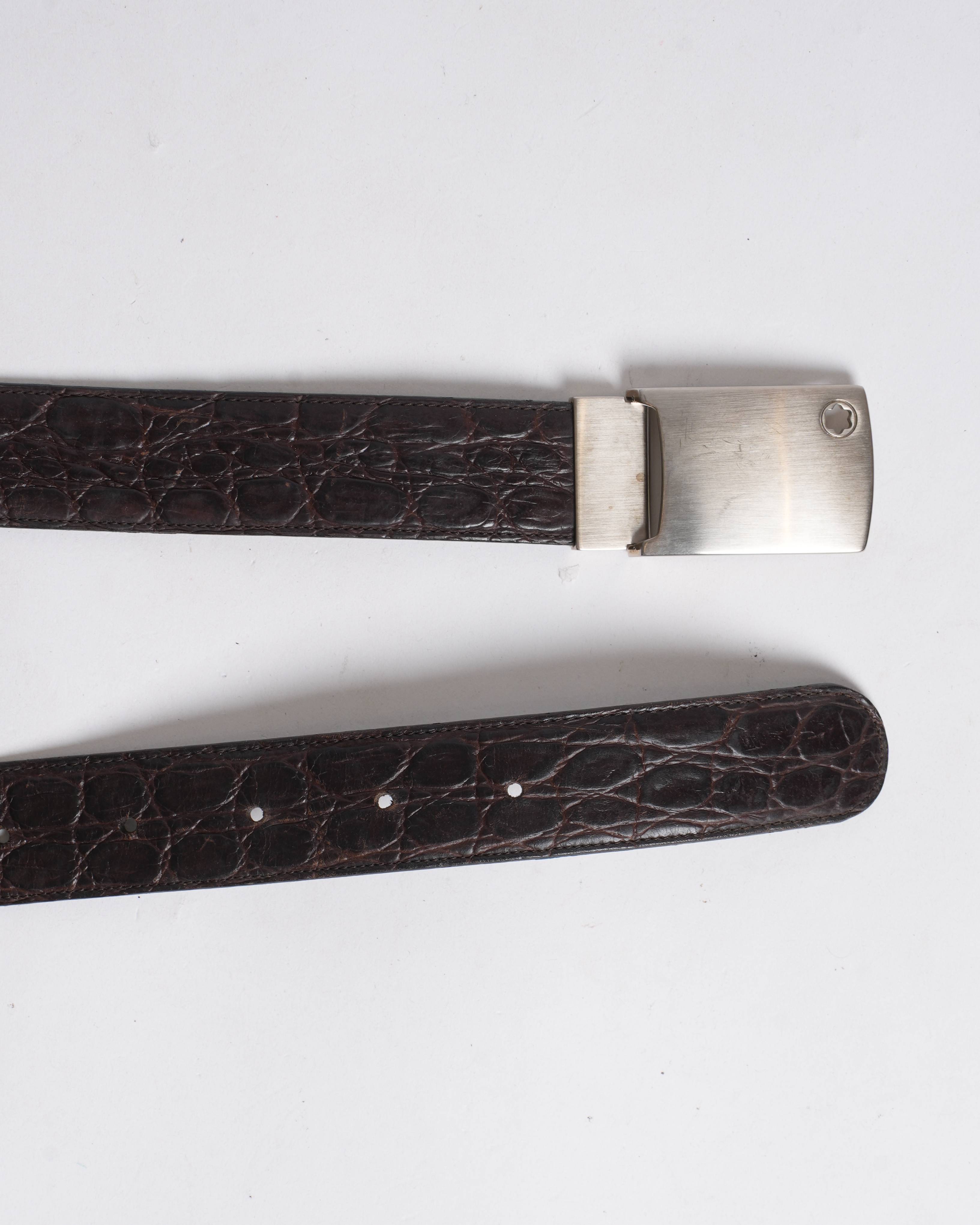 Montblanc brown Alligator Embossed leather belt
