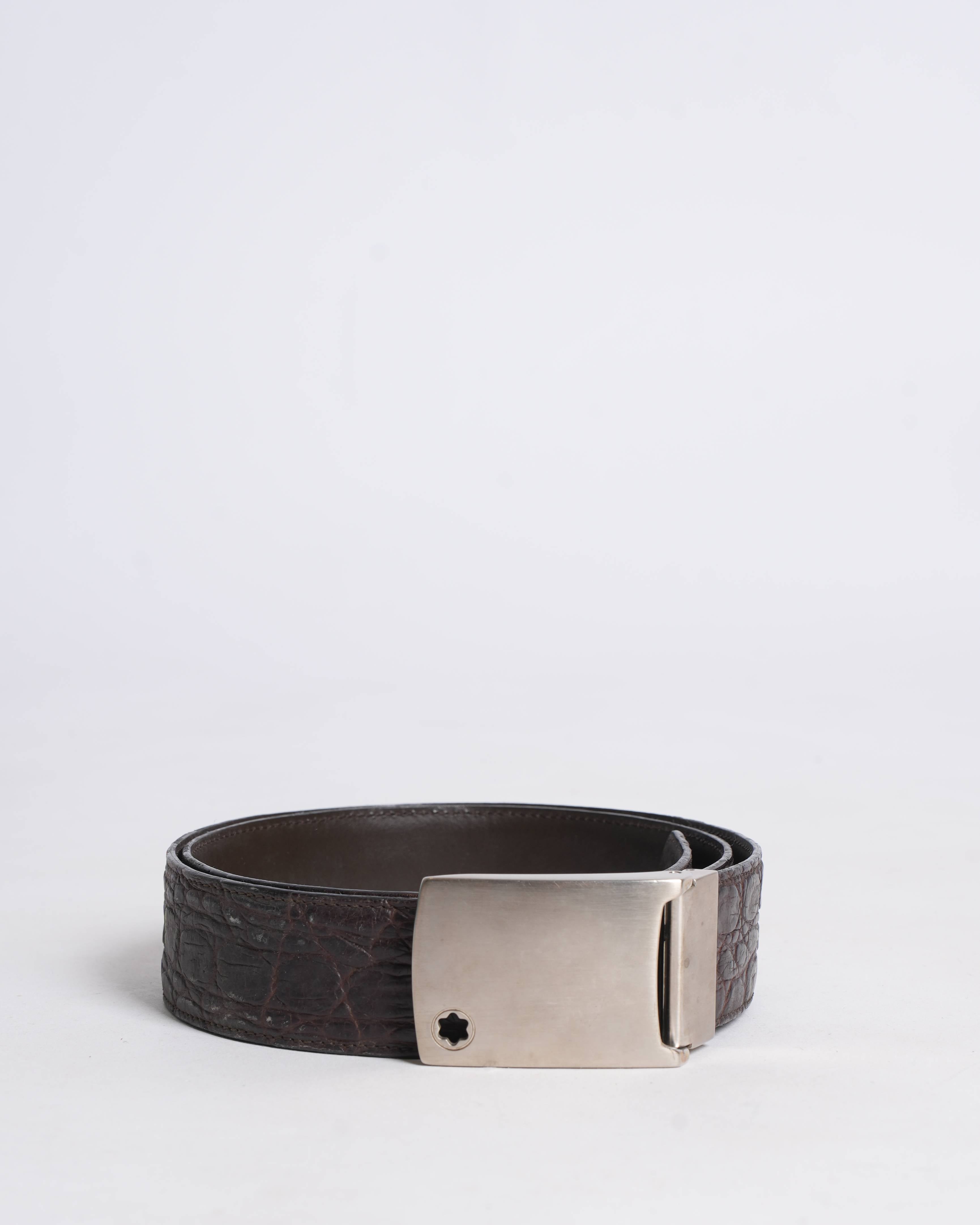 Montblanc brown Alligator Embossed leather belt