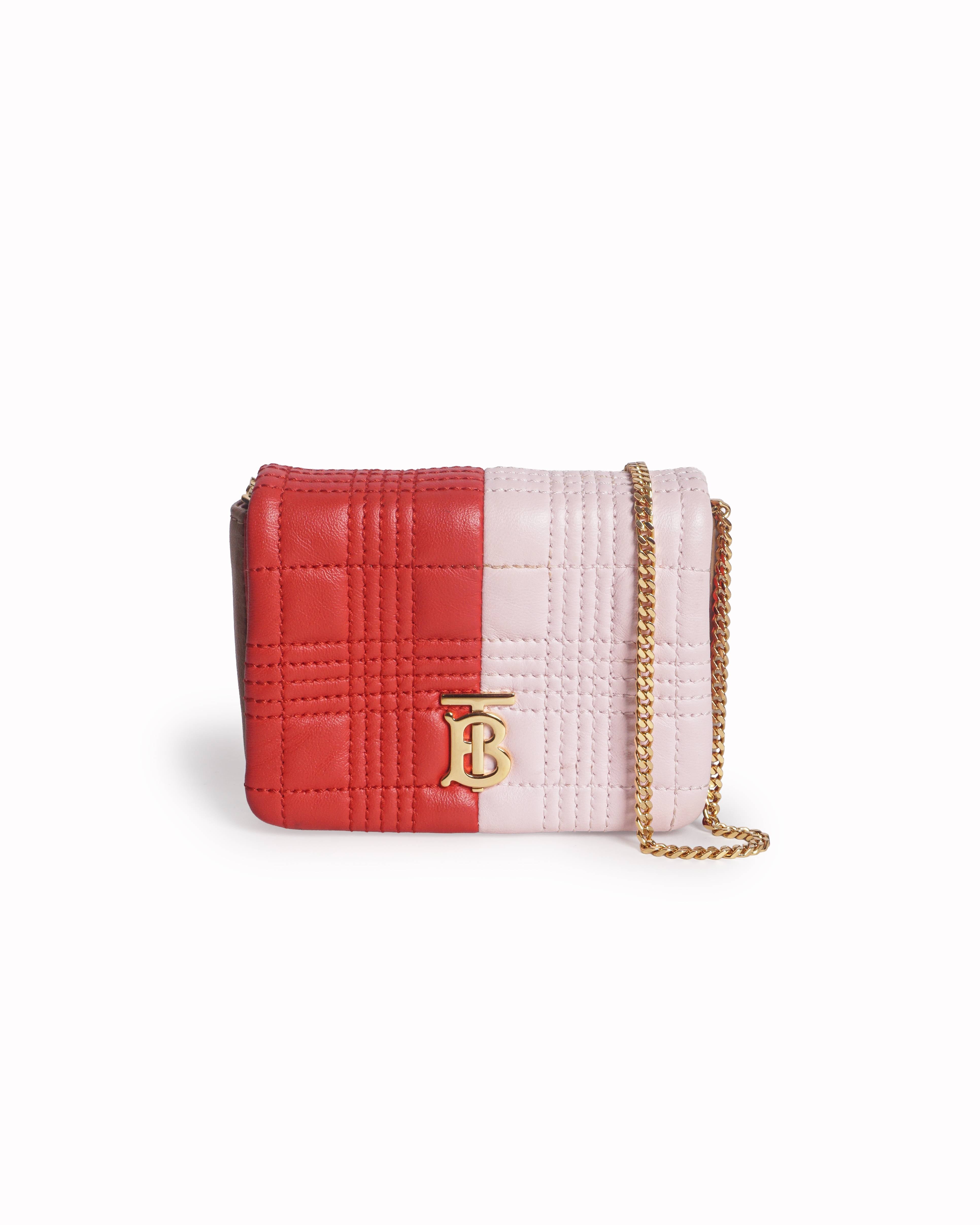 Burberry Two-Tone Red & Pink Lola Quilted Leather Mini Bag