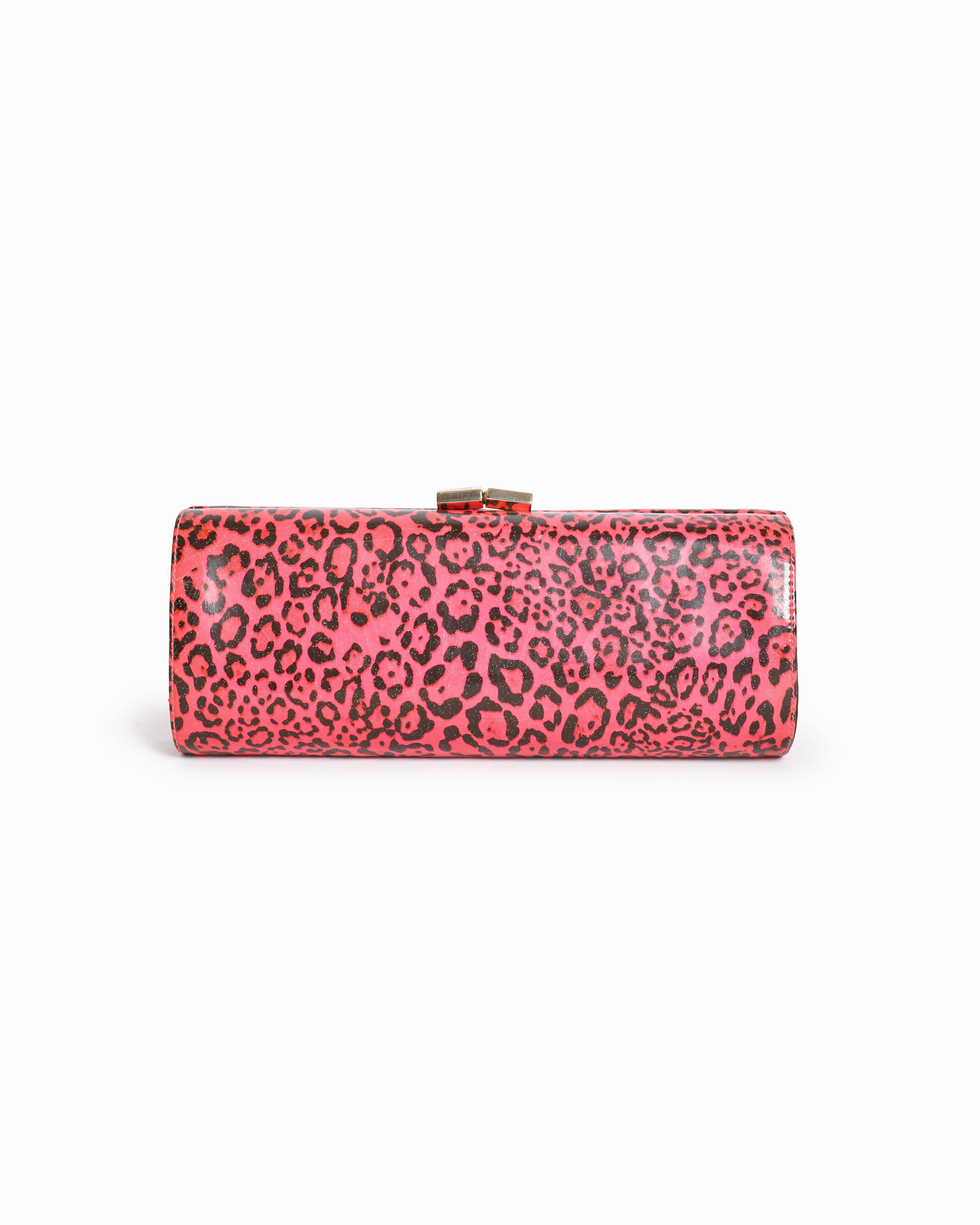 Jimmy choo pink leopard print tube clutch