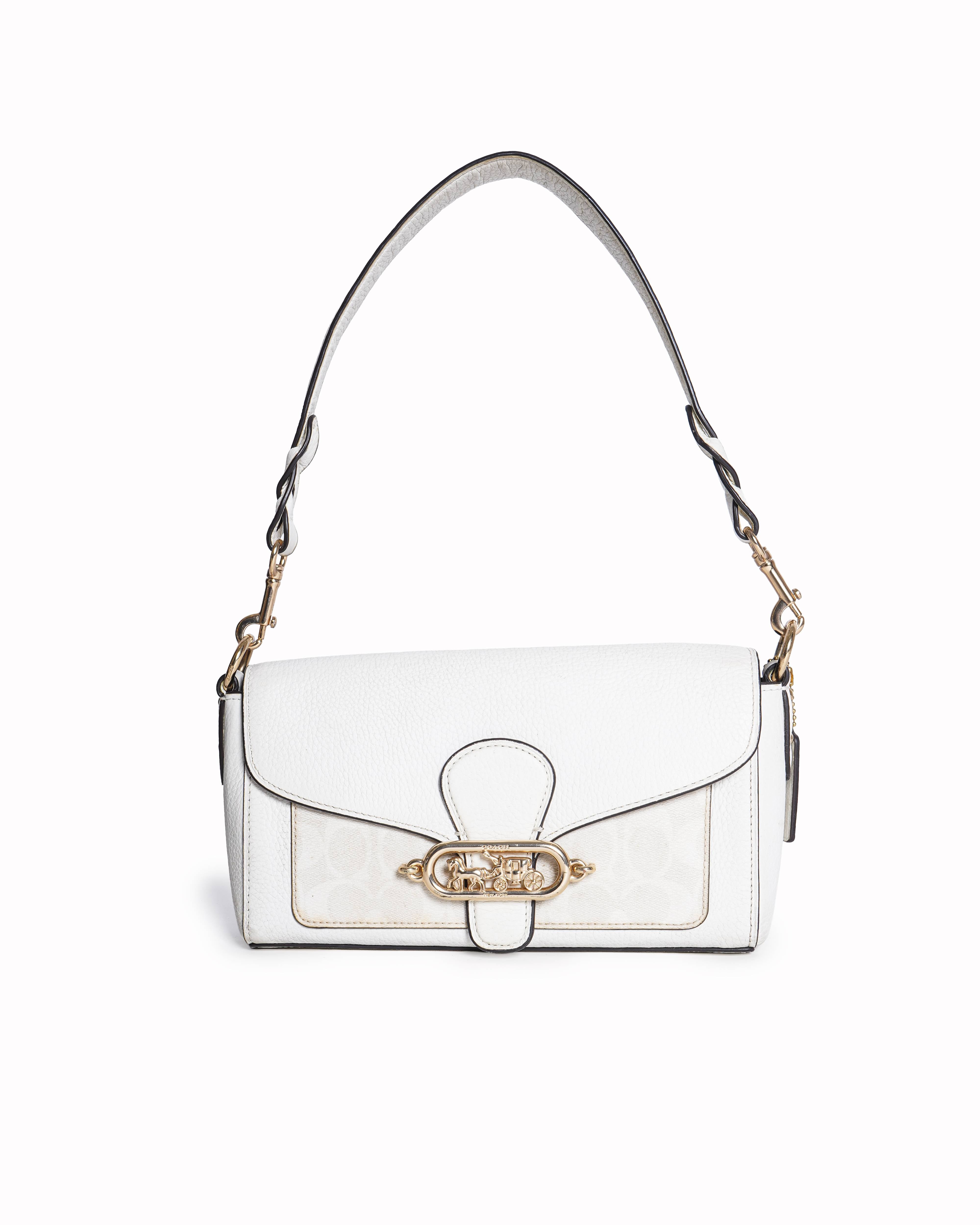 Coach Jade Shoulder Bag in Signature Canvas and White Leather