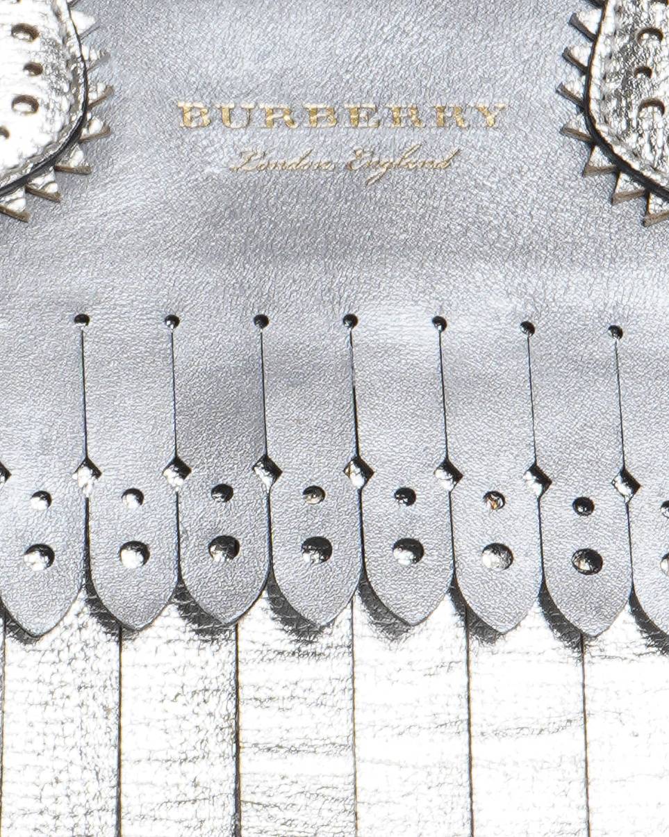 Burberry Metallic Leather Small Banner Broguing Fringe Tote Bag