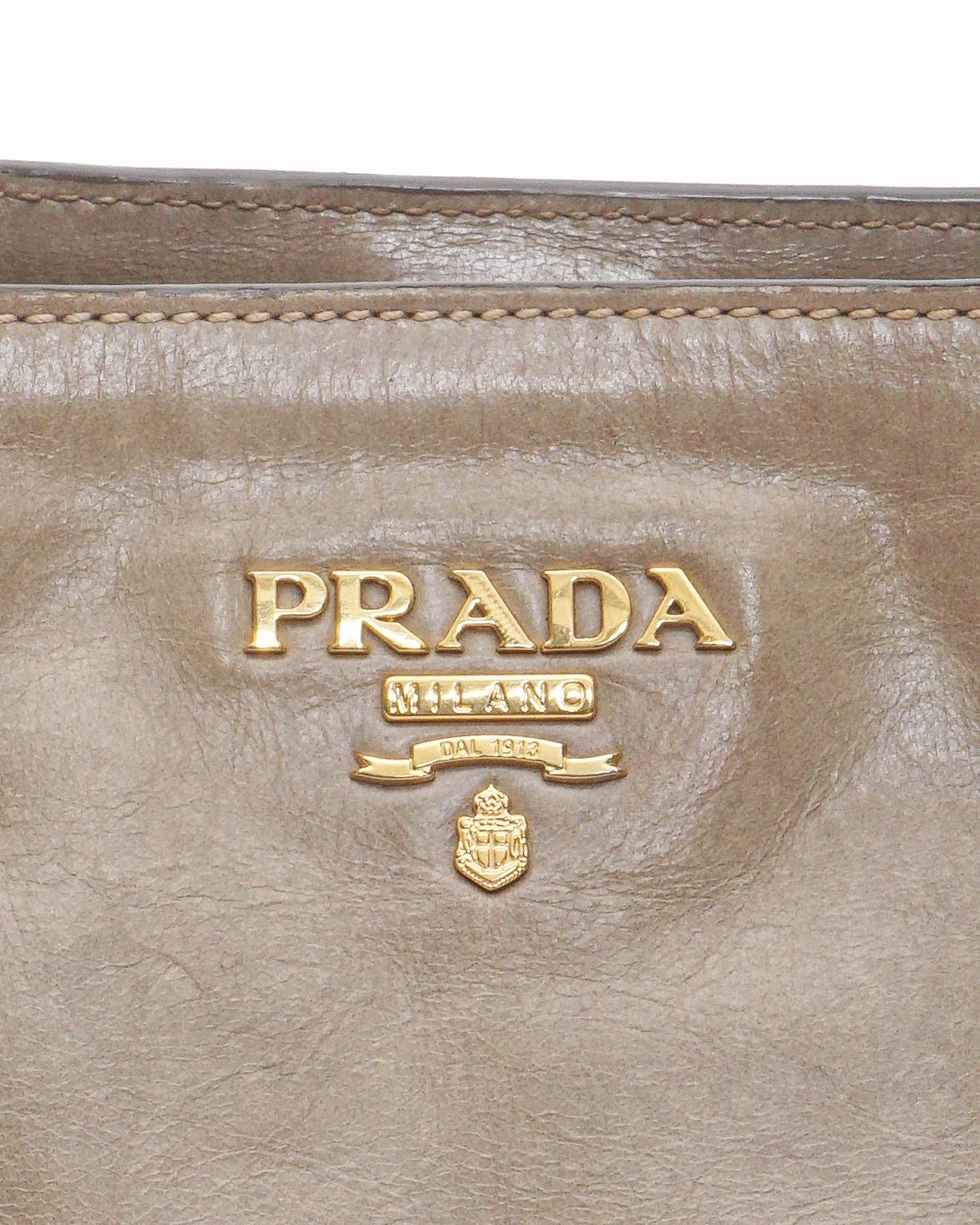 Prada Beige Vitello Shine Distressed Leather Tote Bag